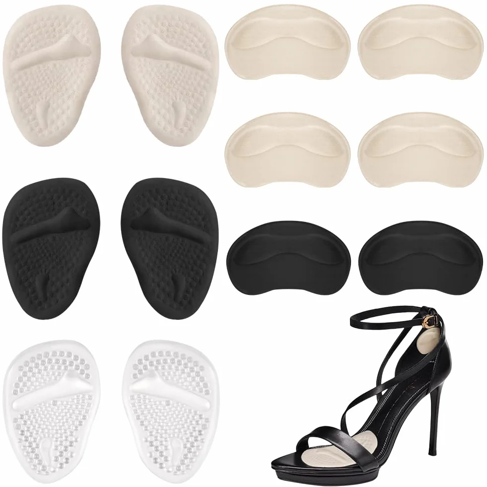 Vicloon Inserciones de Talón y Almohadillas Metatarsianas, 6 Pares Cojín de Gel Reutilizable Antirozaduras para Zapatos