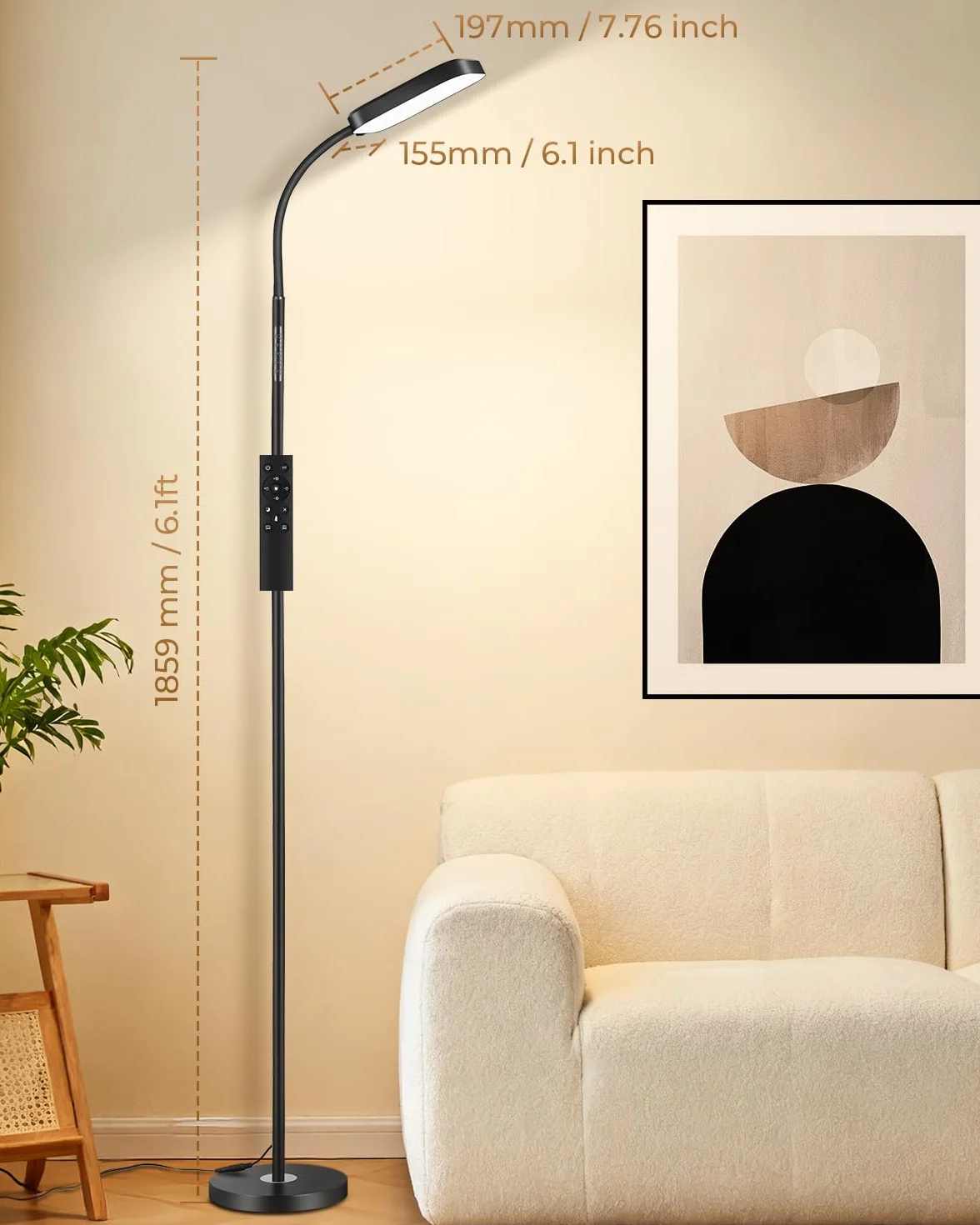 Lámpara de pie LED regulable 18W 1850 lm con mando a distancia 3000–6500K para salón