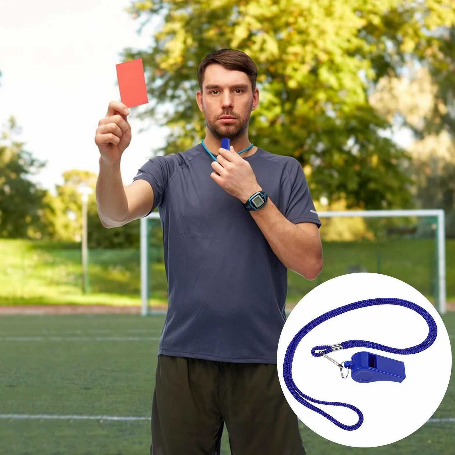 VICASKY - Silbatos de supervivencia potentes de plástico azul con cordón silbatos de emergencia para senderismo, camping, fútbol y actividades deportivas al aire libre