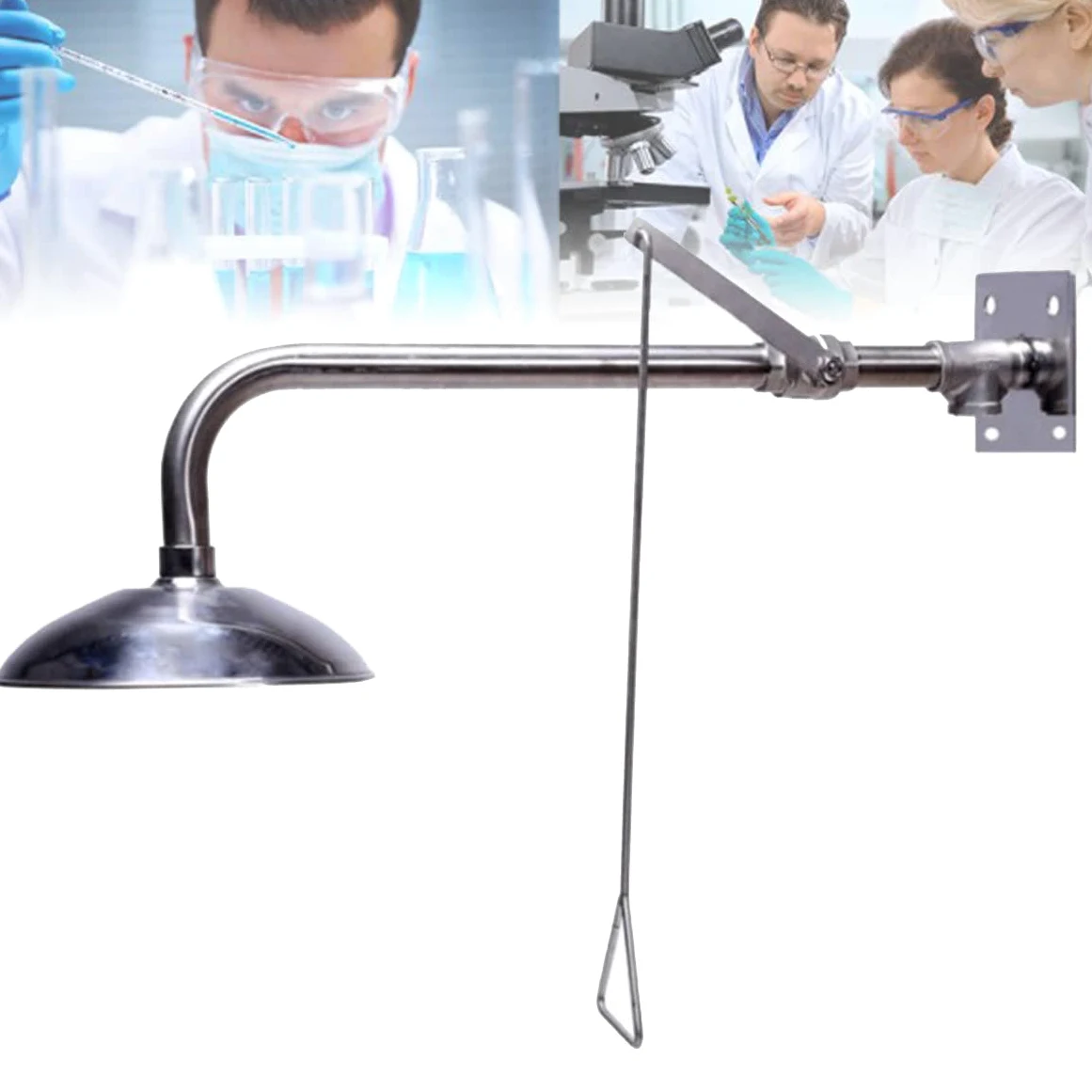 Cabezal de ducha de emergencia Ducha de seguridad Estación de lavado de ojos de emergencia Limpiador facial Sistema de ducha montado en la pared,Plata (Plata)