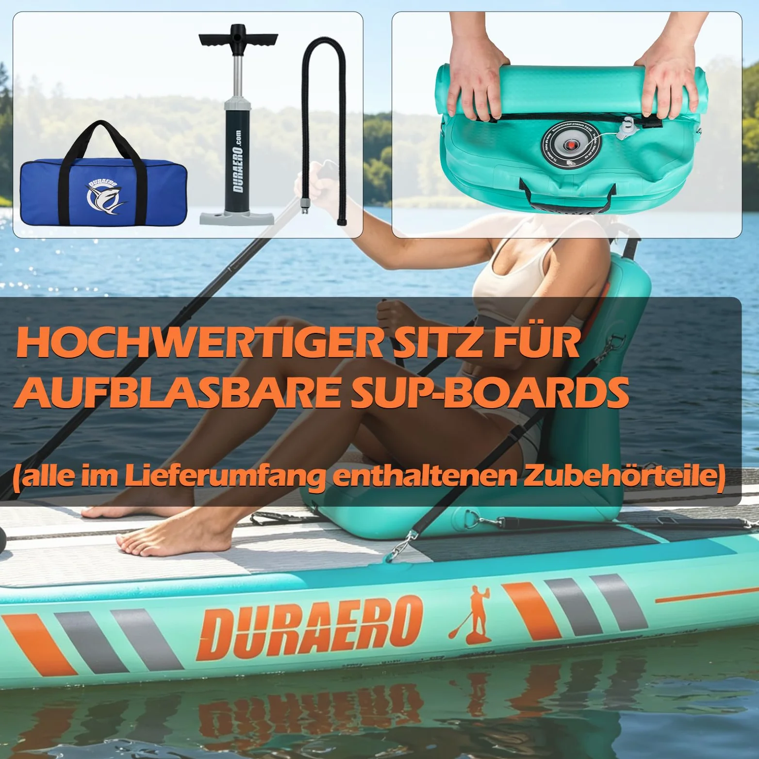 DURAERO Asiento inflable para kayak con respaldo, asiento de SUP y kayak con superficie antideslizante EVA, asiento cómodo para accesorios de tabla de paddle up