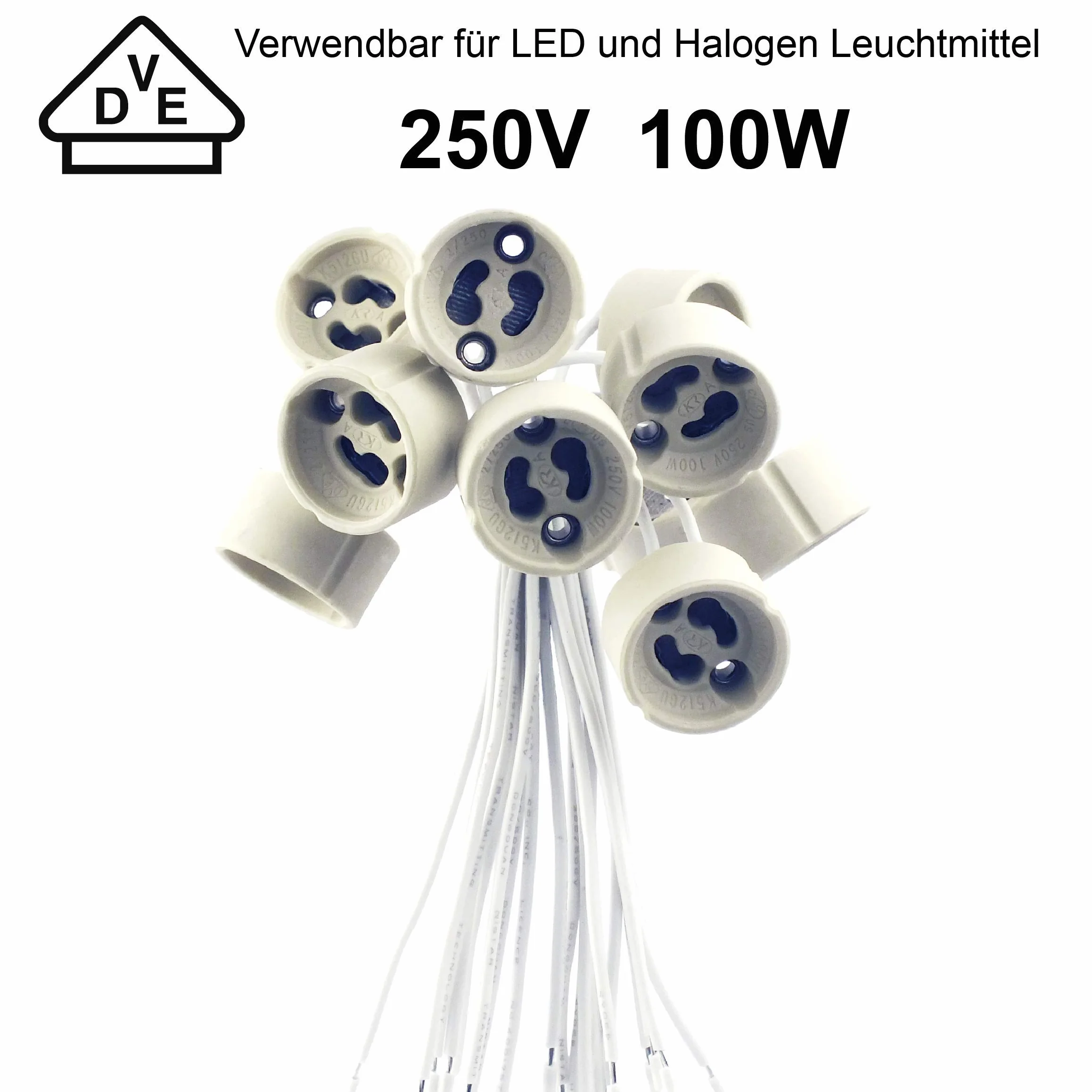 EACLL GU10 Bases para Lámparas, Casquillo Portalámparas Zócalo de Cerámica, Pack de 10, Con Cable de Silicona