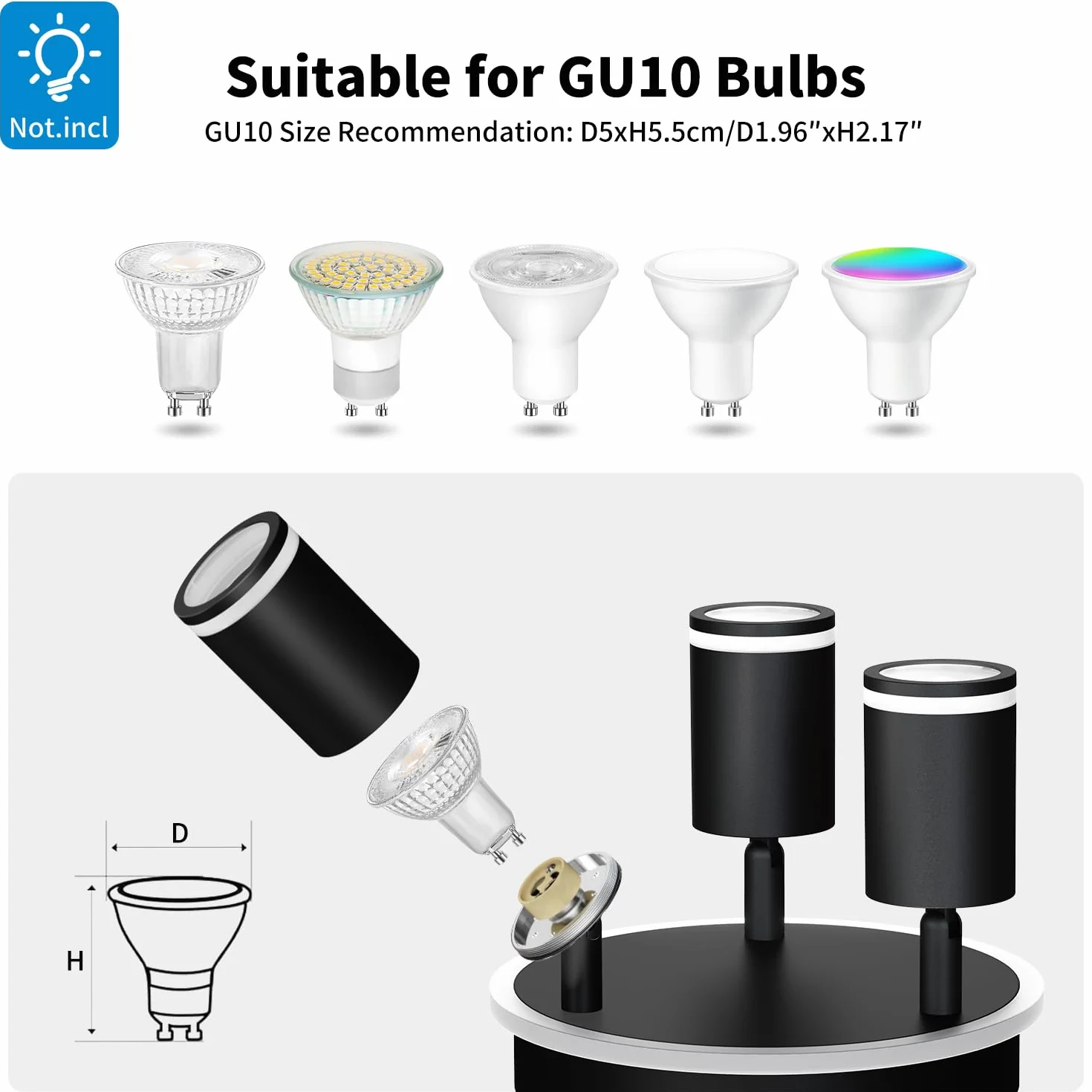 LVWIT Lámpara de Techo LED Giratorio 3 Focos GU10 Negro Metal