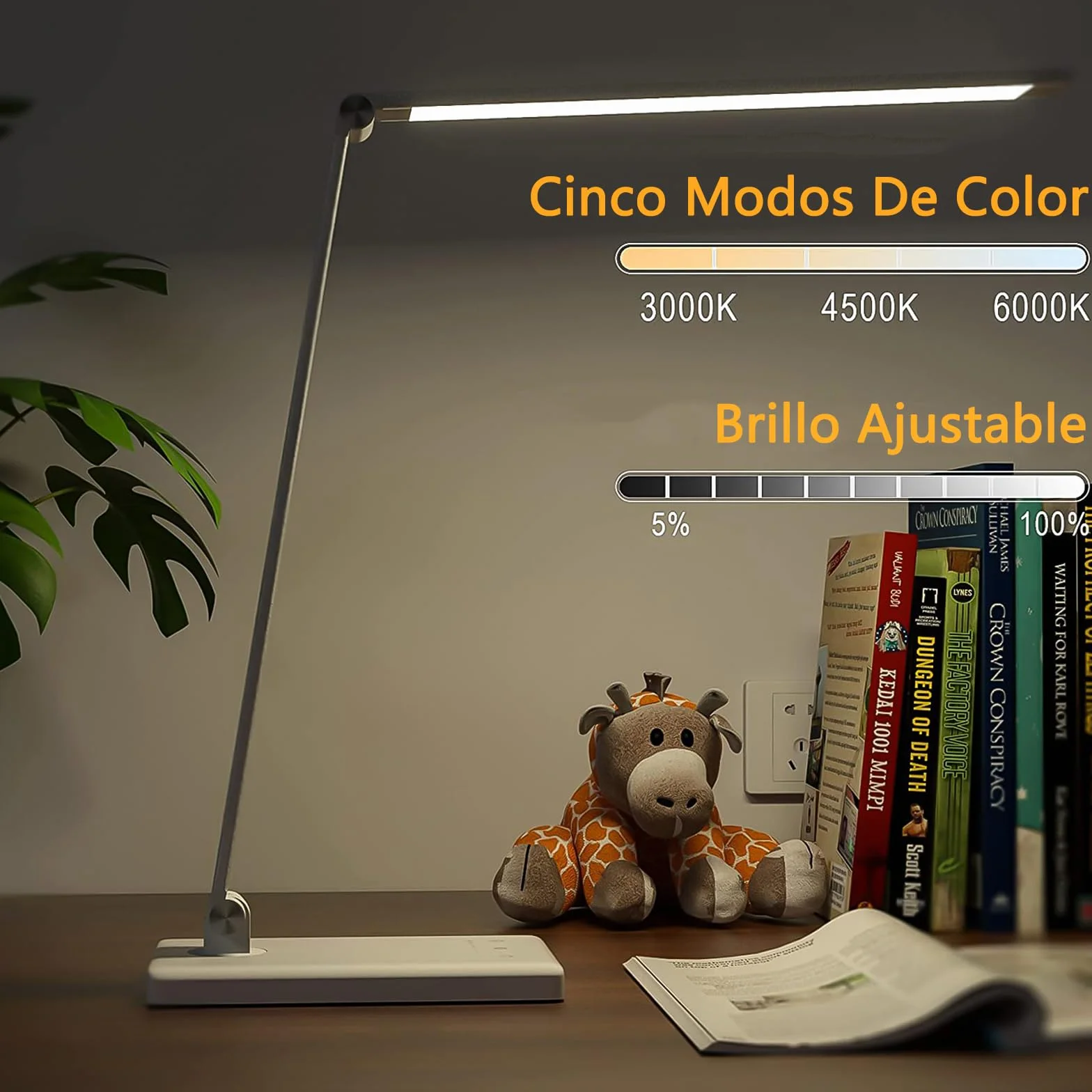 Lámpara Escritorio LED Recargable USB 2000mAh Plegable Control Táctil 5 Modos Brillo 52 SMD