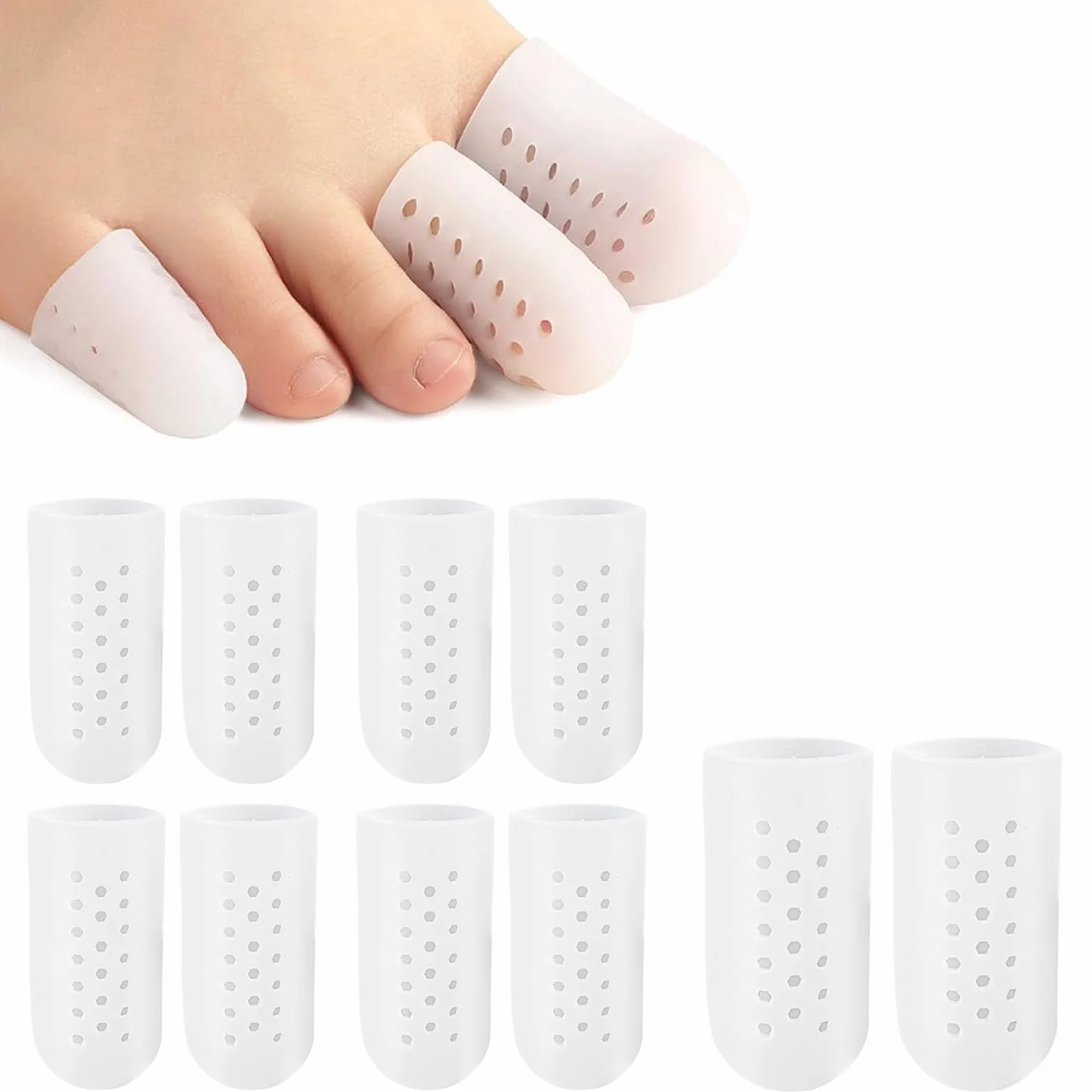 Protector Dedos Pie Silicona Transpirable Punteras Gel Ampollas Callos Alivio Dolor Fricción 10 Piezas (5 Pares)