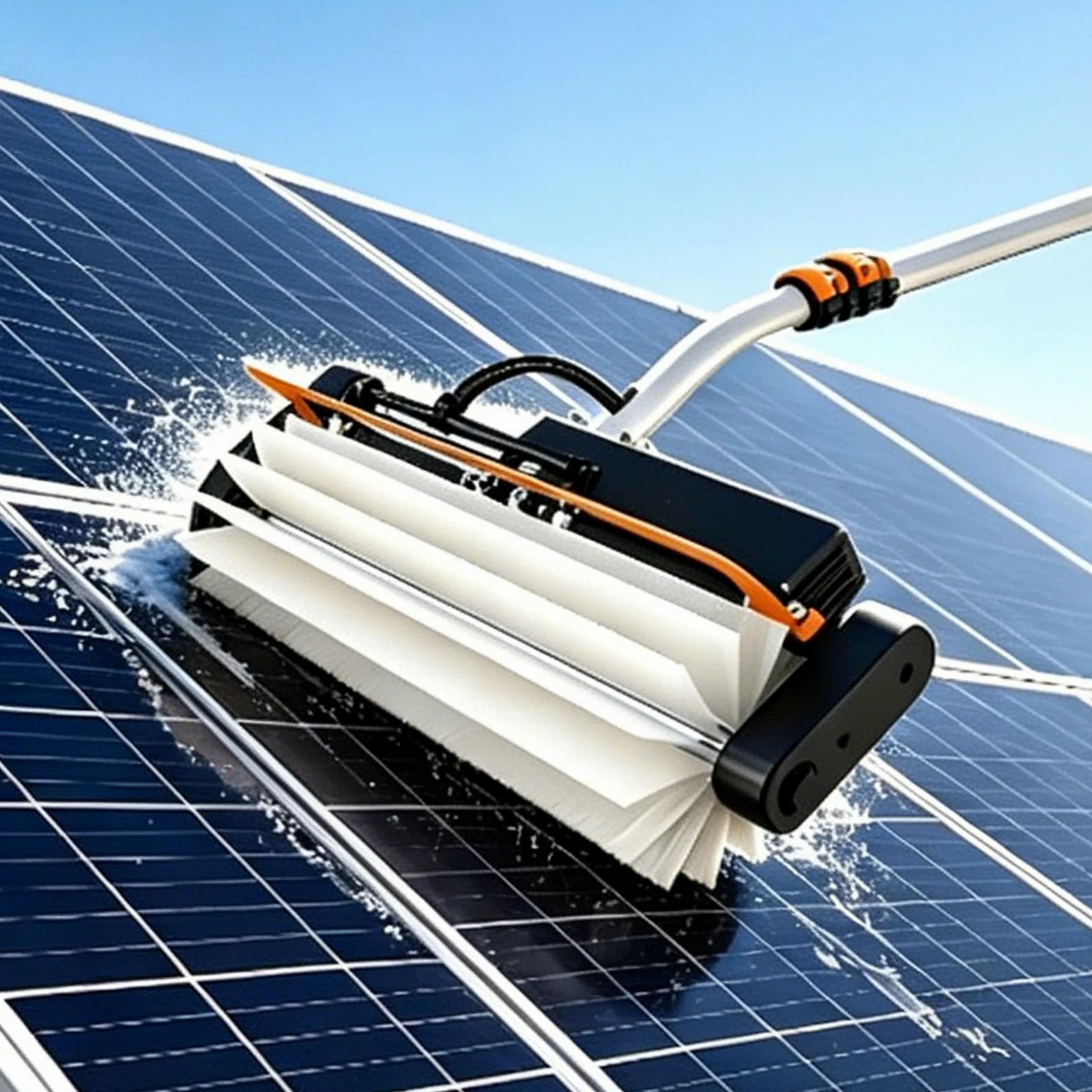 Cepillo de lavado de paneles solares, máquina de limpieza automática de suministro de agua con cepillo giratorio de 360° para paneles solares, caravanas, techos