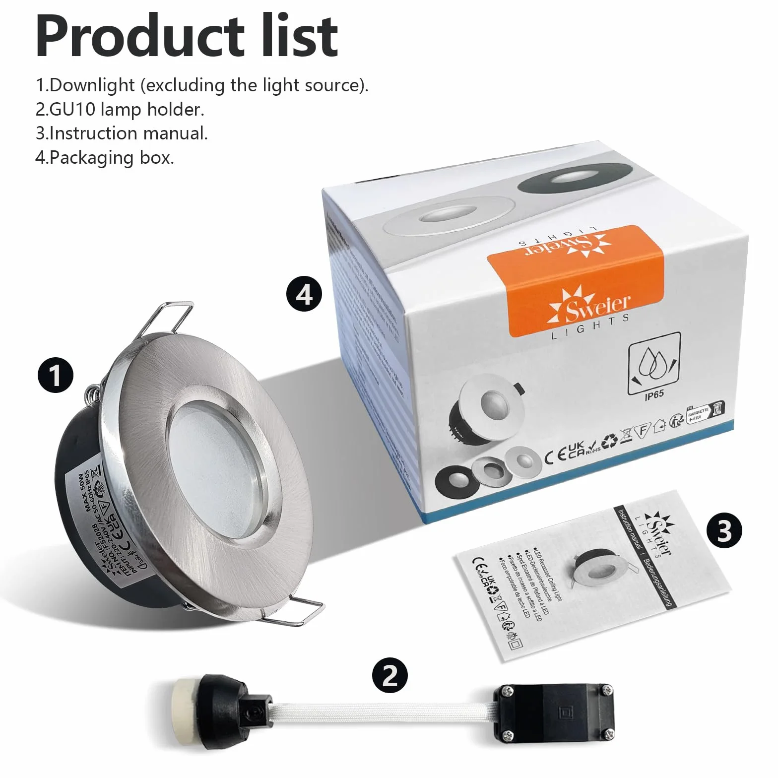 Focos Empotrables LED Impermeables IP65 Base GU10 Aluminio Fundado ACD12 Níquel Satinado Corte 68 mm 1 Pieza