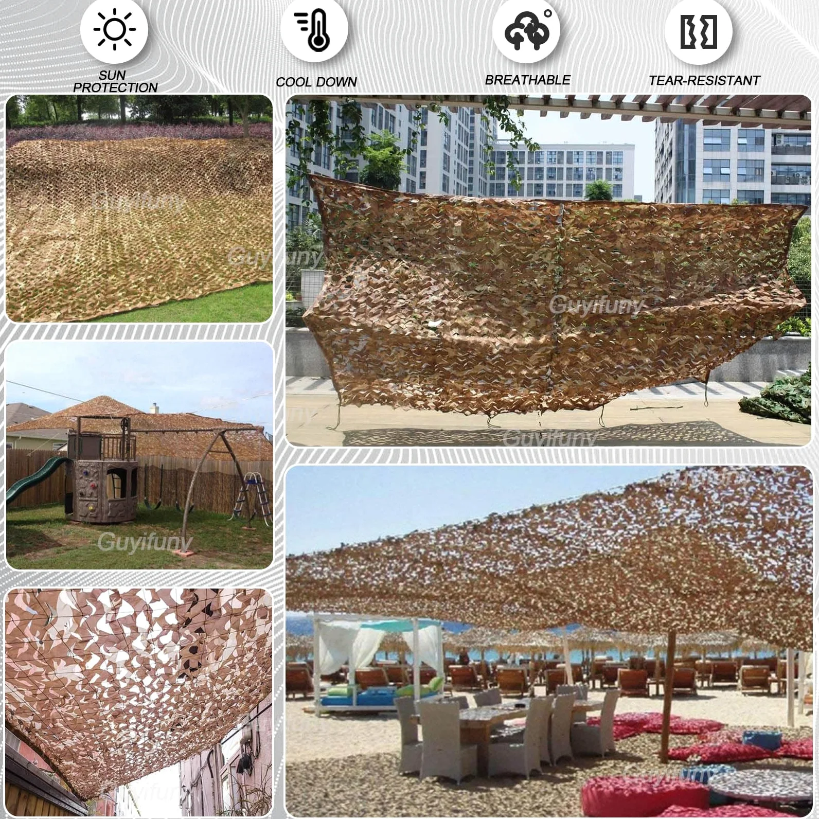 Red de Camuflaje 210D Oxford Tela Parasol Cubierta de toldo Protector Solar al Aire Libre Red de Camuflaje para Caza Tiro a ciegas Camping Decoraciones de Fiesta temática Militar, Desierto,