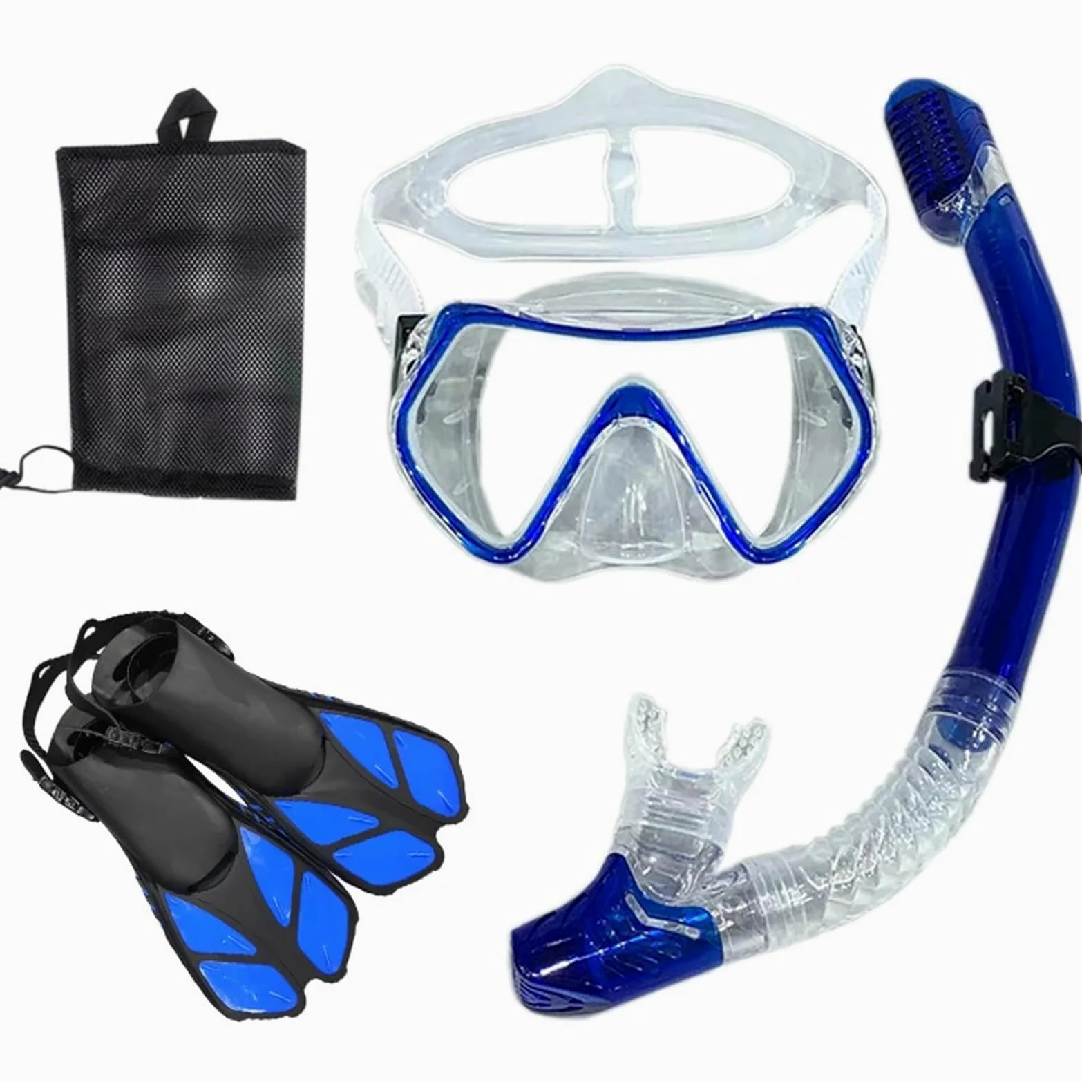 Buceo Máscara de Snorkel Máscara de Buceo y Gafas de Buceo con Tubo de respiración, Conjunto de Tubo de natación para Adultos Unisex(Lake Blue Black,S/M)
