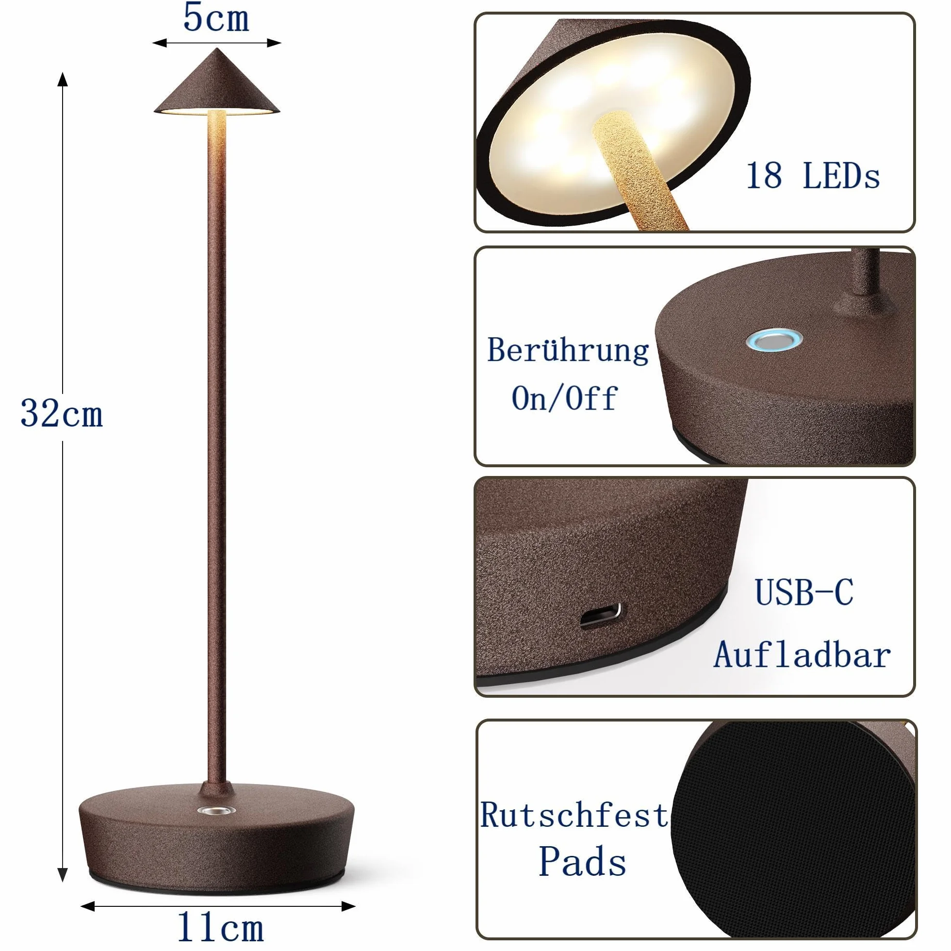 Lámpara de mesa inalámbrica LED recargable regulable 6000 mAh 3 modos de luz uso interior/exterior batería larga duración portátil USB-C lámpara de mesa (2X Color óxido)