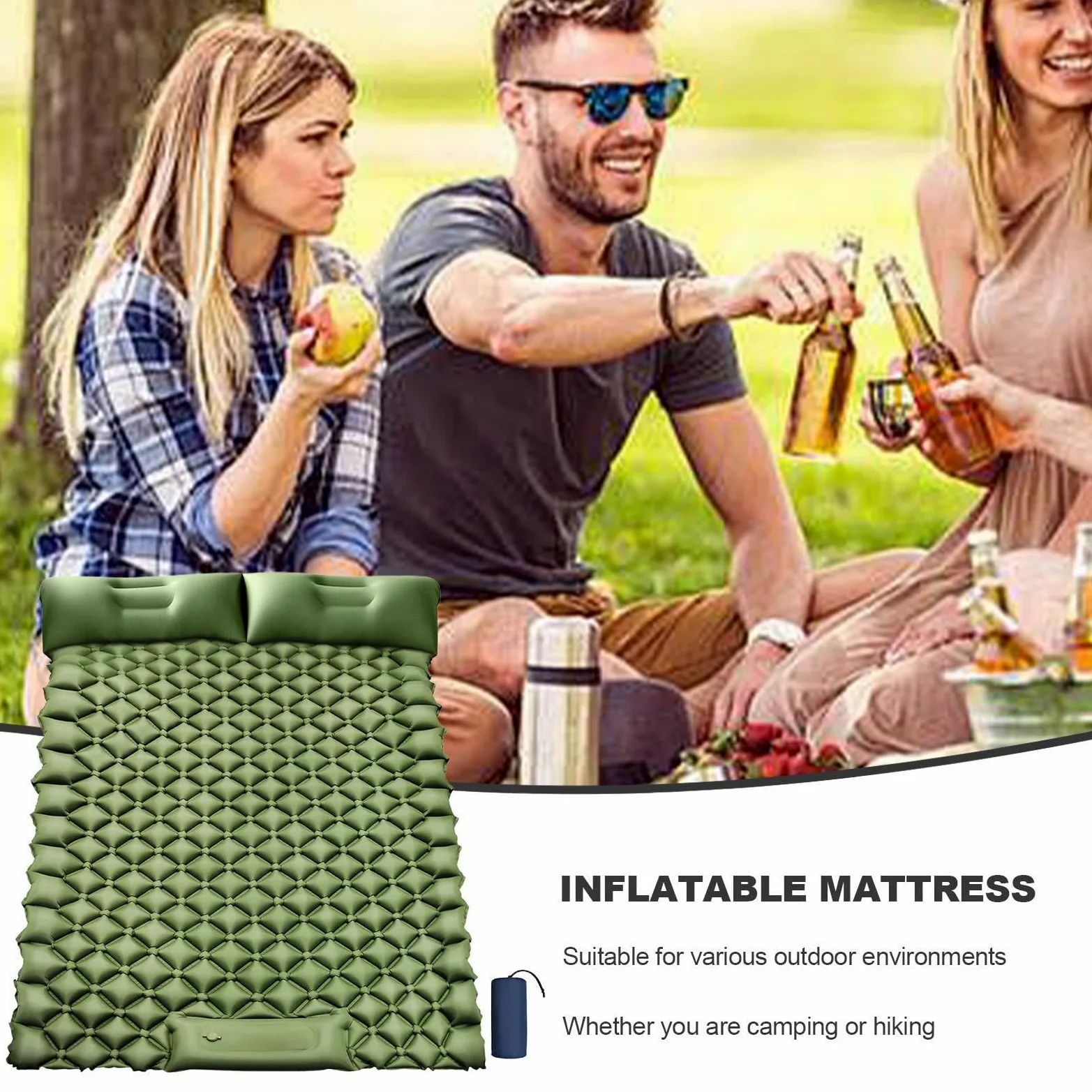 Colchón de Aire para Acampar, colchoneta Inflable para | Colchón para con Almohada - Bomba de pie incorporada, colchón para mochileros, Caminatas, Viajes, Tienda de