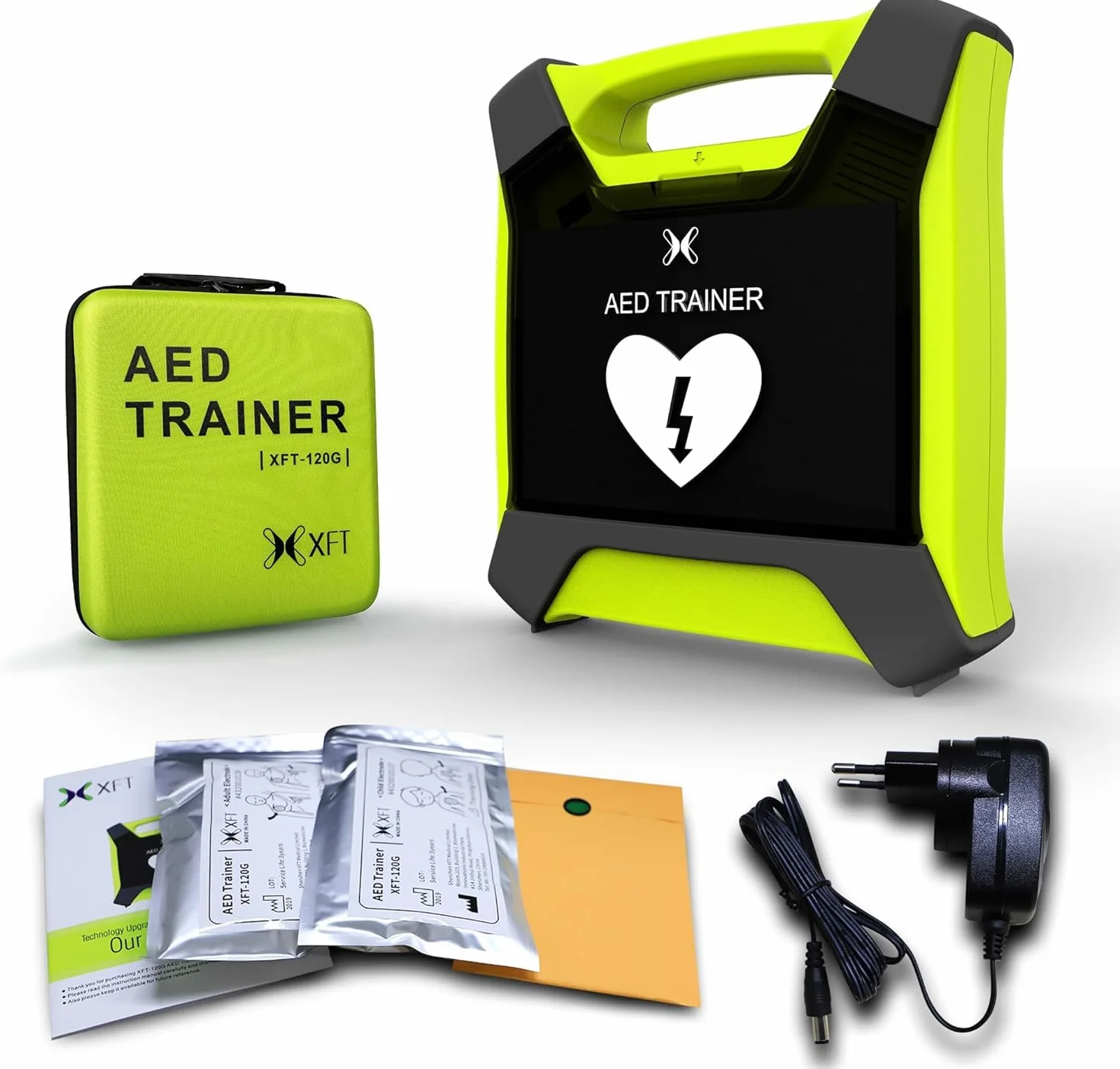 Desfibrilador de Entrenamiento XFT 120G con Pantalla, Voz en Español, Polaco, Francés, Inglés, 10 Escenarios, Enseñanza RCP para Curso SVB y DEA