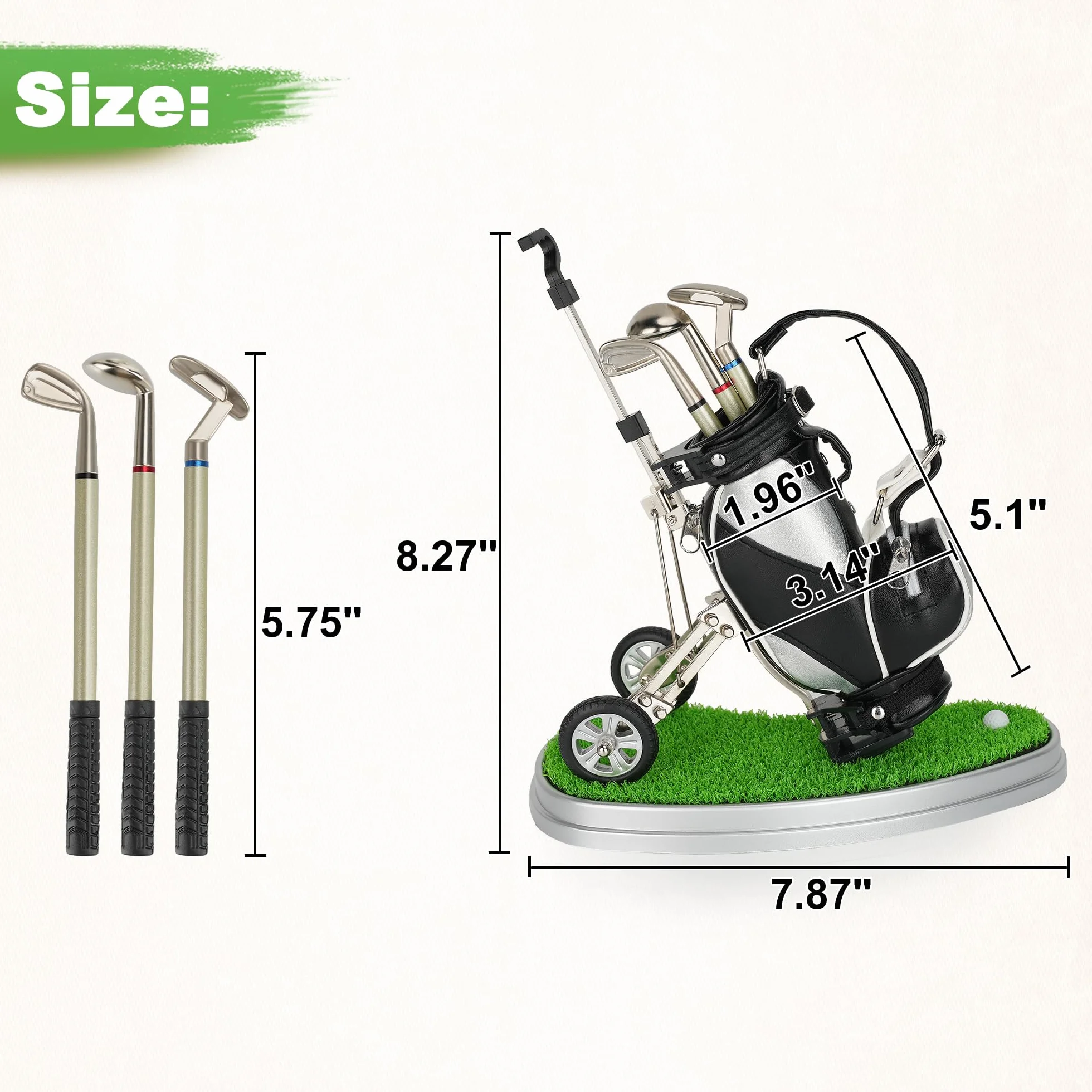 10l0l Golf bolígrafos con bolsa de Golf soporte, novedad regalos con 3 piezas Aluminio bolígrafo oficina escritorio soporte para bolsa de palos de golf para hombre día del padre, Golf recuerdos regalo