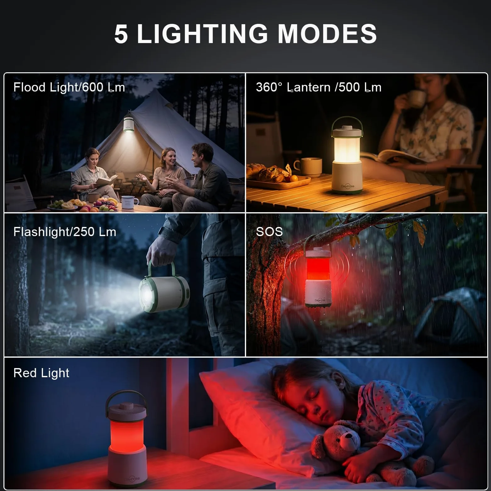 Dawnrise 2 faroles LED recargables para camping, luz 5 en 1 con 750 lúmenes, linterna portátil con luz roja, luz de emergencia IPX4 para huracán, cortes de energía, hogar, senderismo