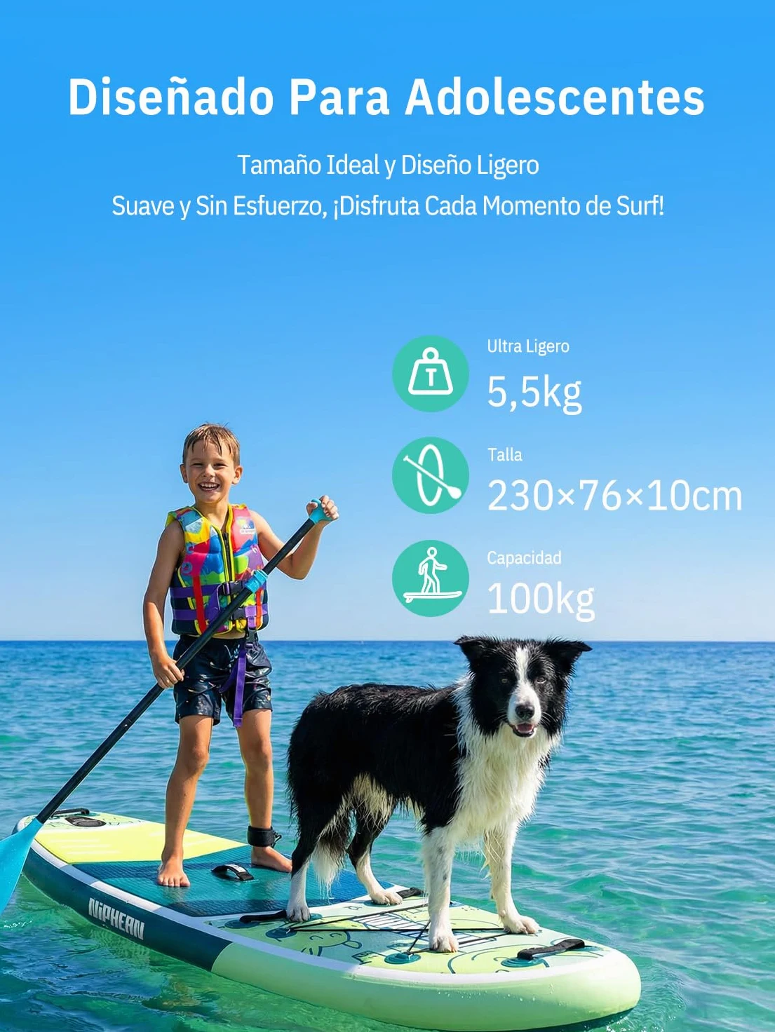 Niphean (Extra Grande) Tabla Paddle Surf Hinchable para 2+1 Personas/Familia, Paddle Surf con (Apto para Principiantes) Aleta Equilibrada, Funda Waterproof, Sup Board para Adultos, Regalo
