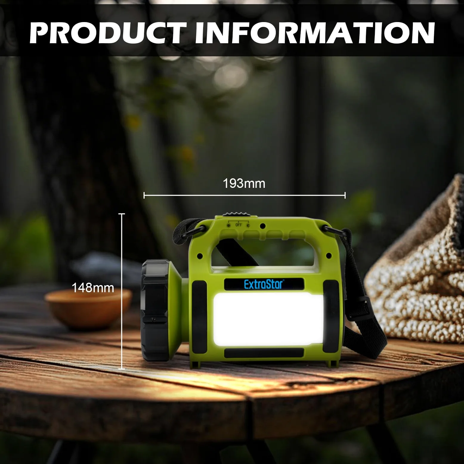 ExtraStar Foco de camping recargable, linterna LED con correa de hombro ajustable, múltiples modos de iluminación (frontal/lateral/intermitente), batería de larga duración, carga USB-C para aventuras