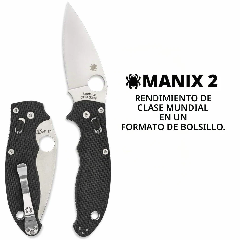 Spyderco Manix 2 Plain Edge Folding Knife, Black/Silver