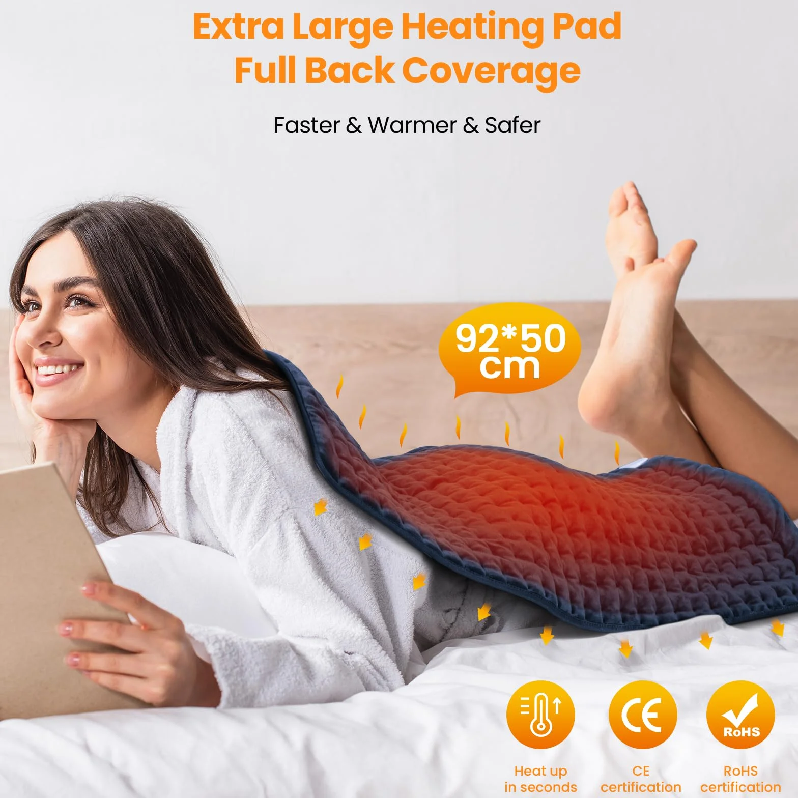 MYCARBON Manta Electrica 92x50cm 6 Temperaturas 4 Temporizadores Almohadilla Electrica para Aliviar el Dolor de Espalda Cuello Hombros Abdomen Piernas Brazos Tejidos Dobles Caras Lavable (Azul Oscuro)