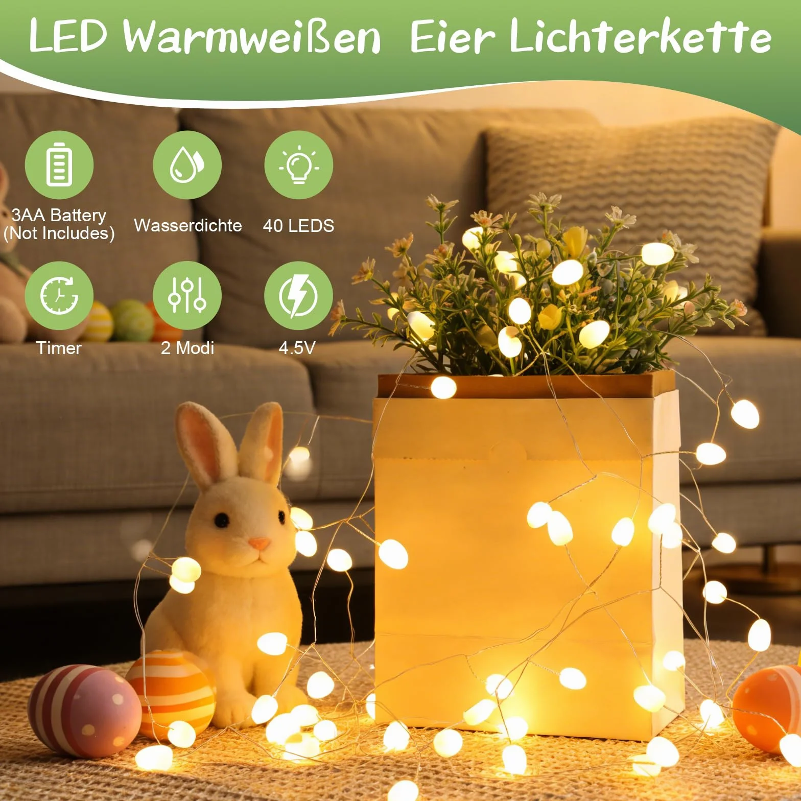 Guirnalda de luces LED 3m 40LED luz blanca cálida para Navidad interior exterior