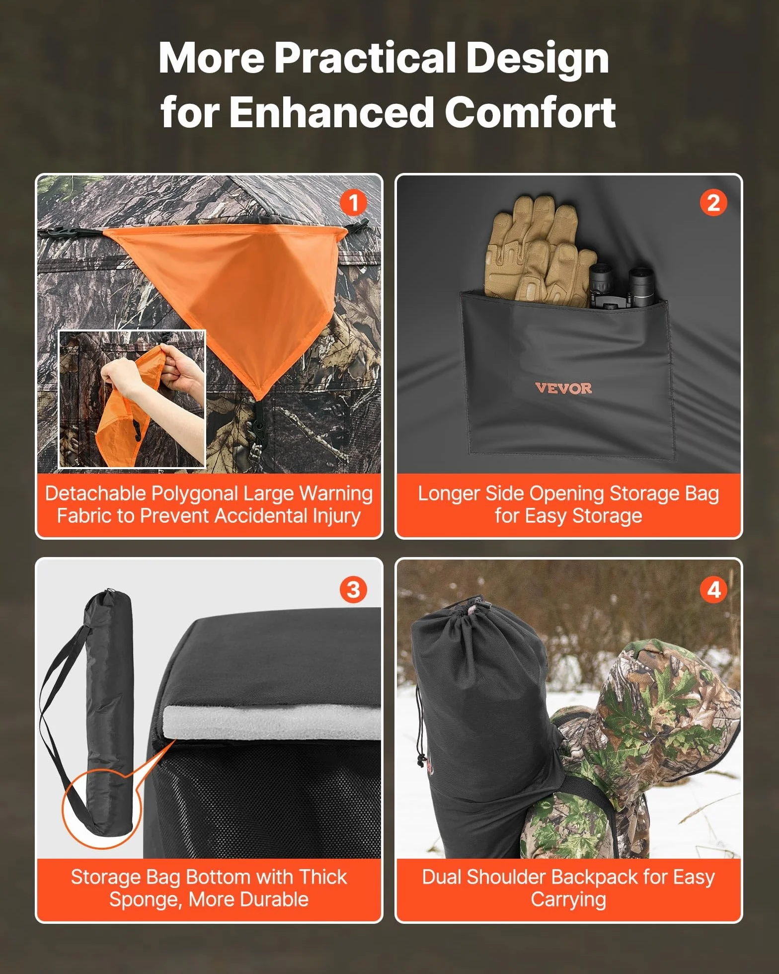 VEVOR Persiana de caza, persiana transparente de 270°, para 4-5 personas, con bolsa de transporte, tienda de campaña portátil y resistente, malla transparente unidireccional para caza de pavos y