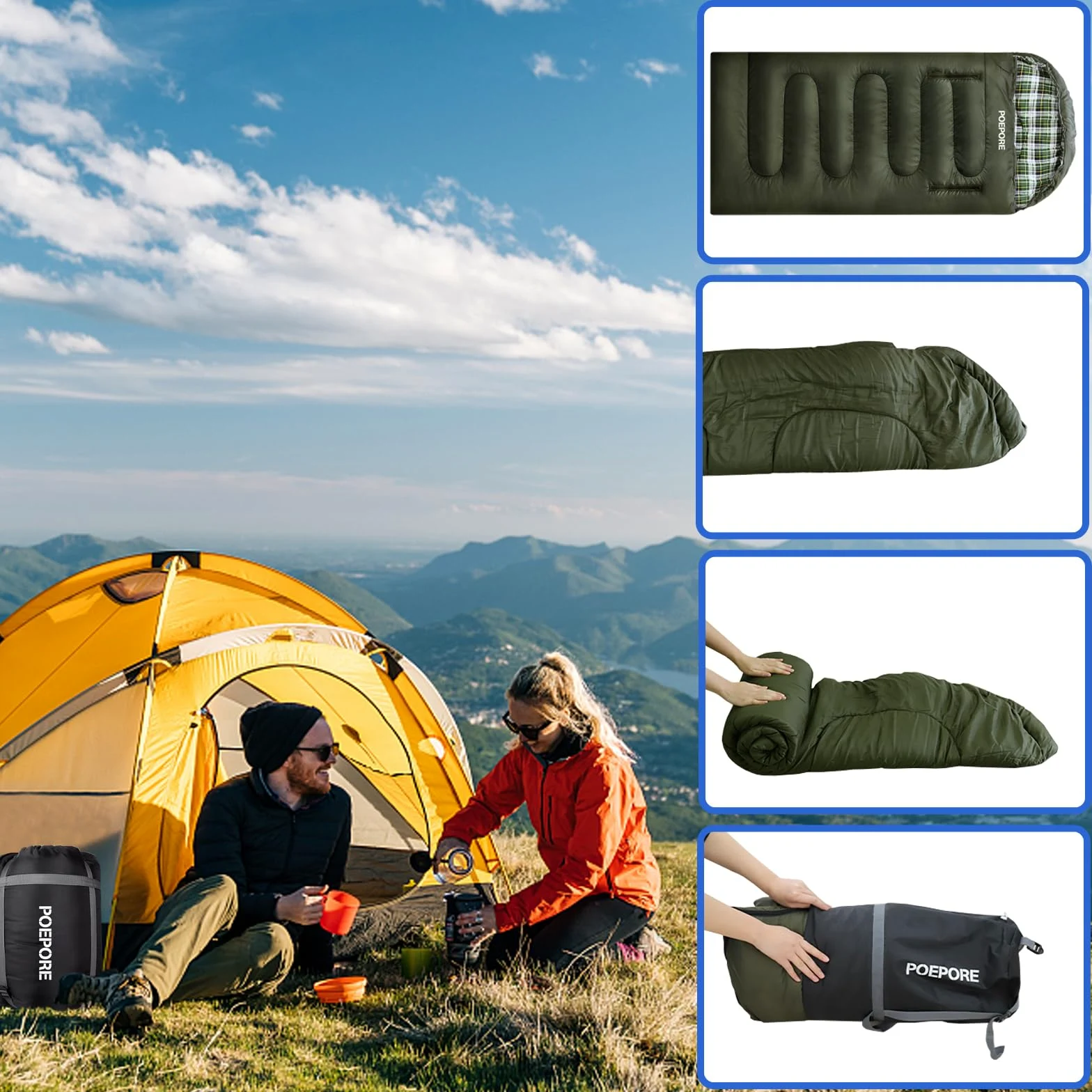 Saco de dormir de franela de algodón de 0 grados para clima frío para adultos, XXL, saco de dormir portátil para 4 estaciones, impermeable, con saco de compresión