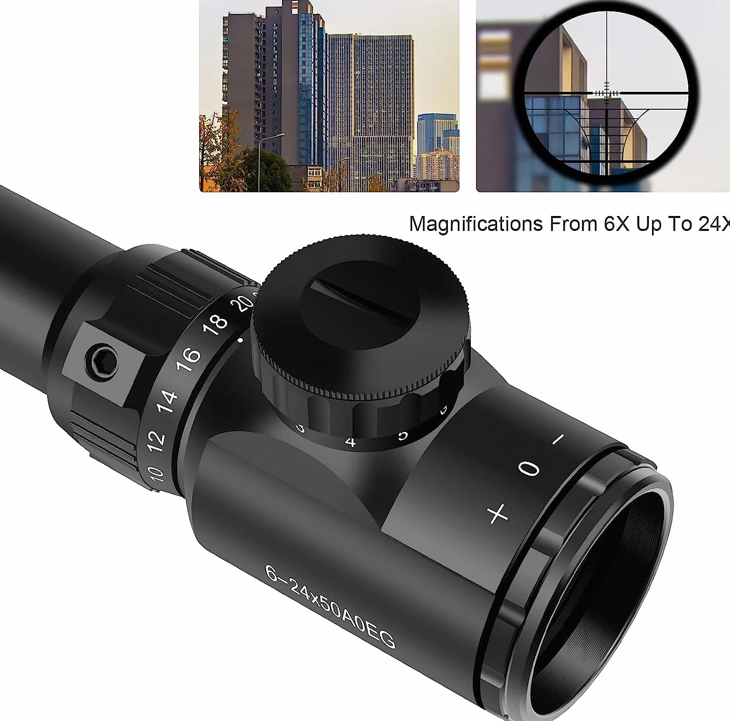 Feyachi RFS-21 Visor TELESCÓPICO, 6-24x50mm Retícula en Forma de Cruz Montar Scope Únicamente para Actividades Deportiv (Montura 22mm)