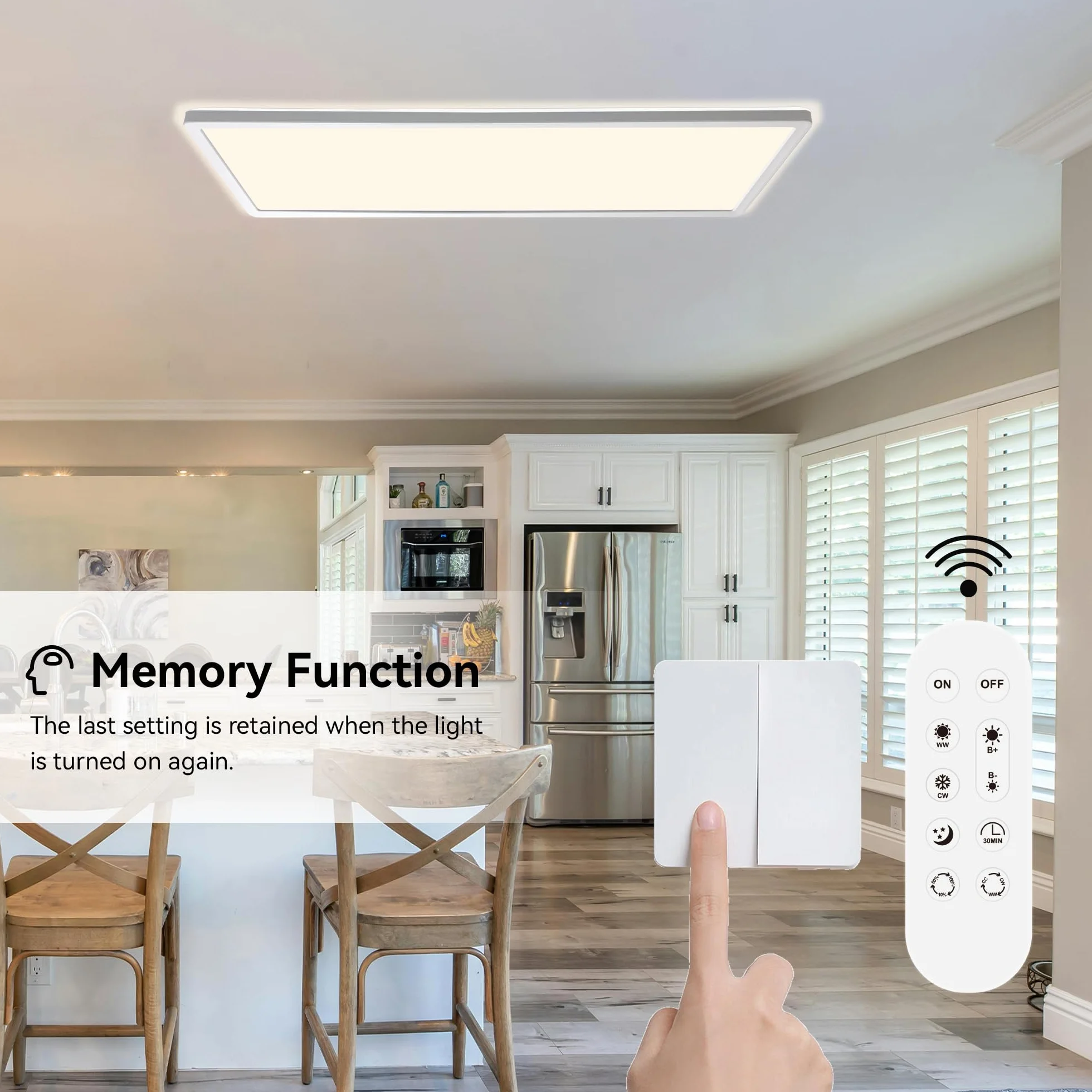 Plafón LED Techo 22W 58x20cm 2700K-6500K Regulable con Mando IP44