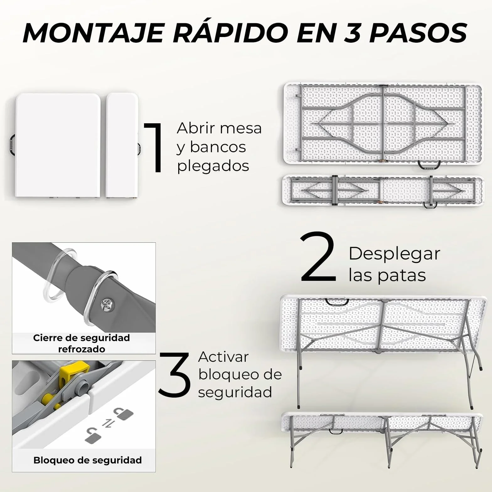 YOEVU Mesa Plegable con 2 Bancos, Conjunto Picnic 180 cm, Set Portátil Tipo Maleta, Estructura de Acero Resistente hasta 240 kg, para Camping, Jardín, Terraza y Eventos