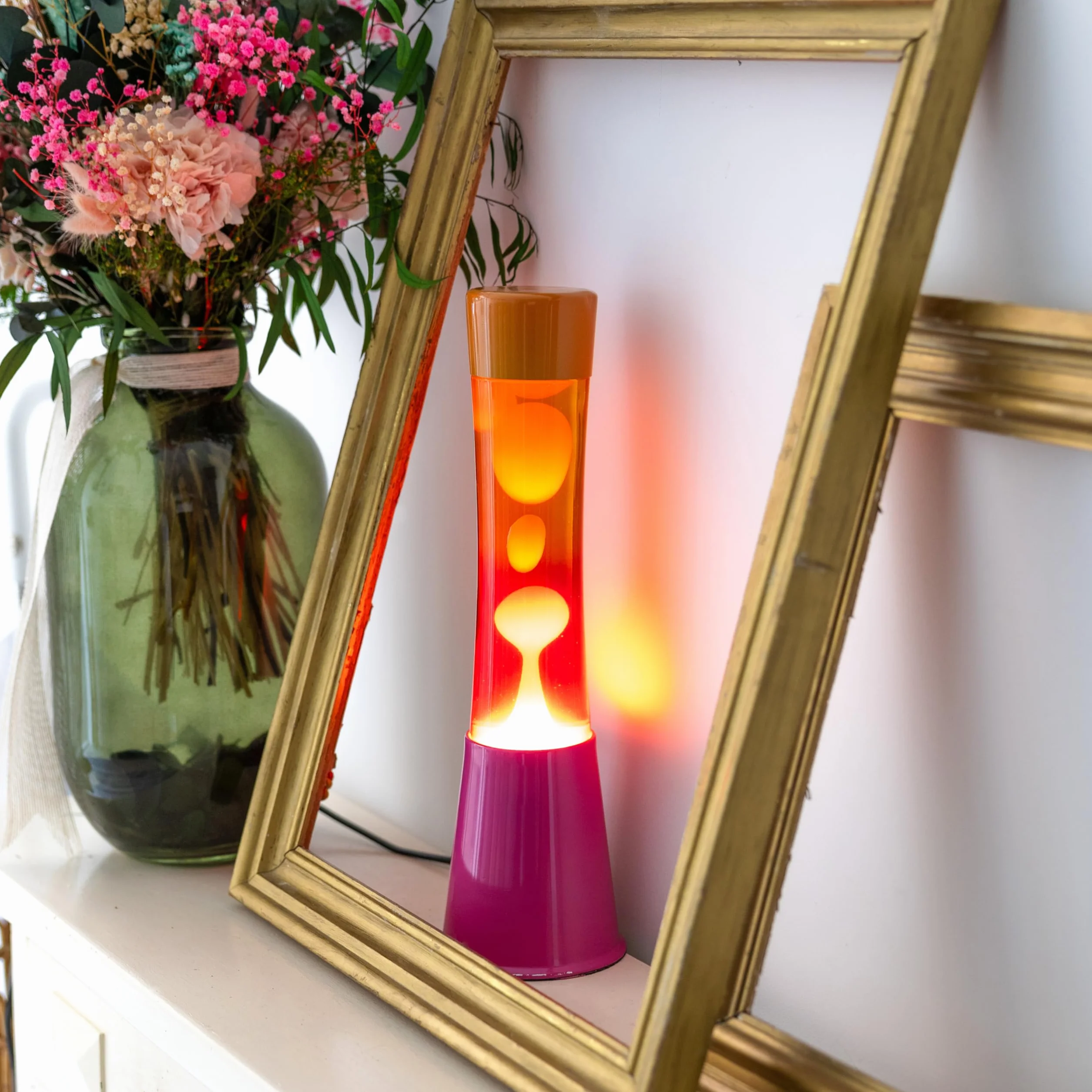 Lámpara de lava Fisura rosa naranja degradada 11 cm x 11 cm x 39,5 cm con bombilla de repuesto