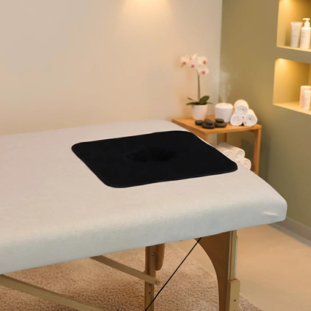 Vivezen Lote 2 toallas cabeza mesa masaje funda protectora orificio facial 35x35 cm 100% poliéster