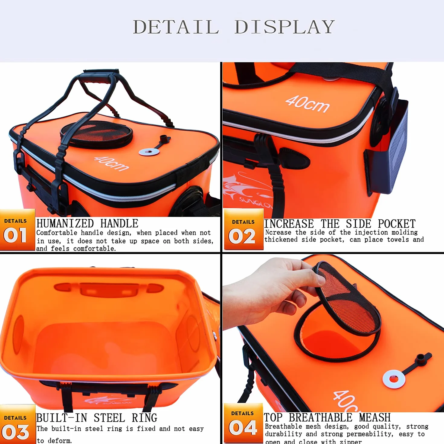 Cubo de Pesca,Cubo de Cebo de Pesca Plegable Portátil, Contenedor de Cebo de Pesca Vivo Multifuncional, Bolsa de Pesca de EVA para Acampar al Aire Libre y Cubo de Protección de Peces (Naranja, 30L)