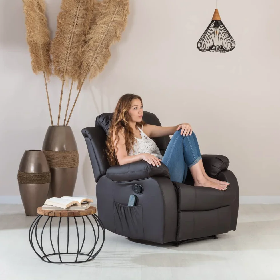 Don Descanso Sillón Masaje Relax Calor Trevi Choco Reclinable 160º 8 Motores Silenciosos Calor Lumbar Masaje 4 Zonas PU Anti-Cuarteo