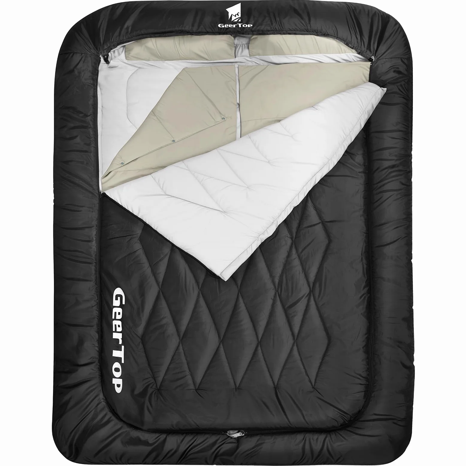 GEERTOP Saco de dormir doble para 2 personas, doble saco de dormir para adultos, para camping, mochilero, senderismo, con dos fundas de almohada y edredones