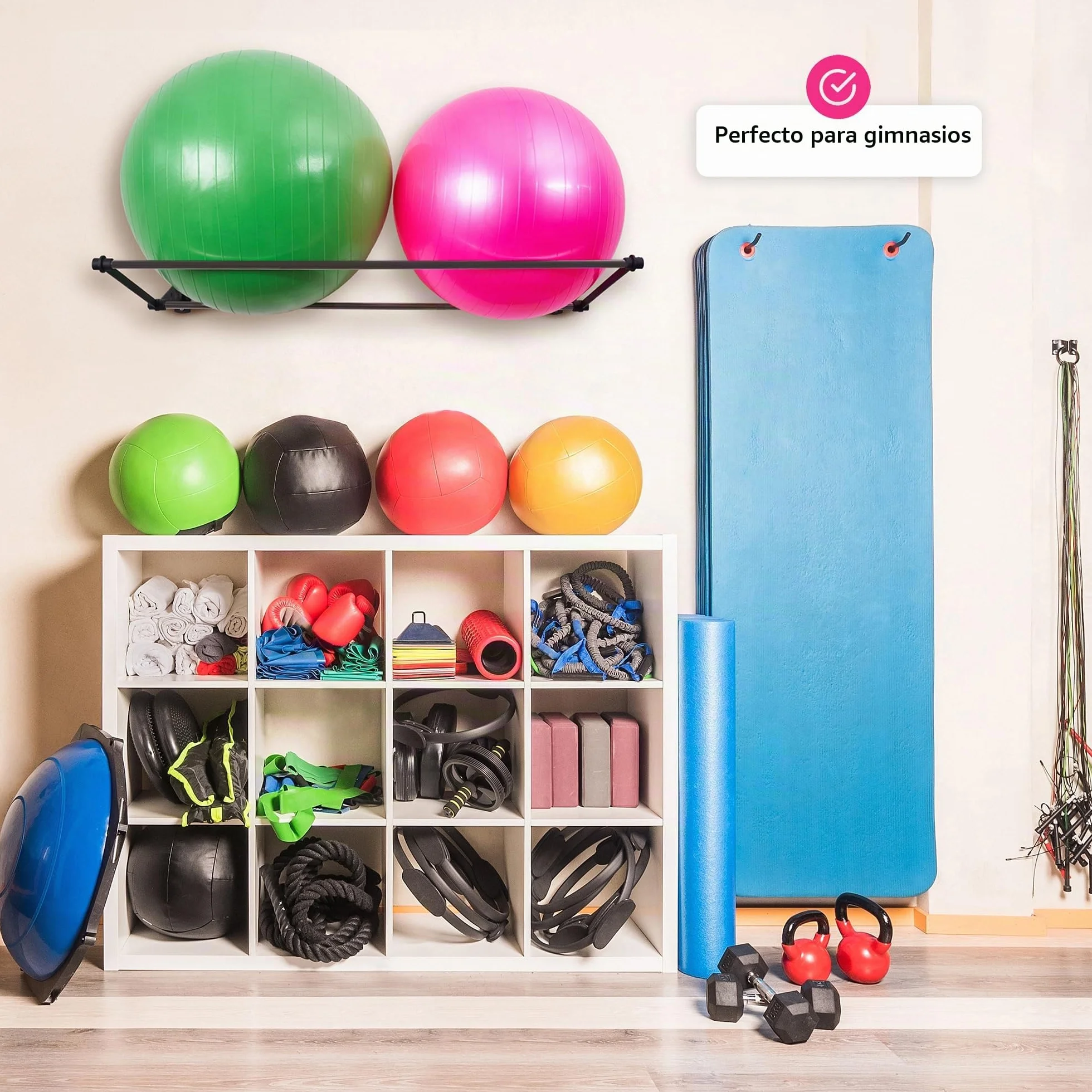 Soporte De Pared Para Pelotas De Ejercicio | Organice Su Espacio | Para Pelotas De Yoga, Pelotas De Fitness Y Pelotas De Estabilidad | Para Gimnasios, Estudios Y Gimnasios En Casa | Negro Mate