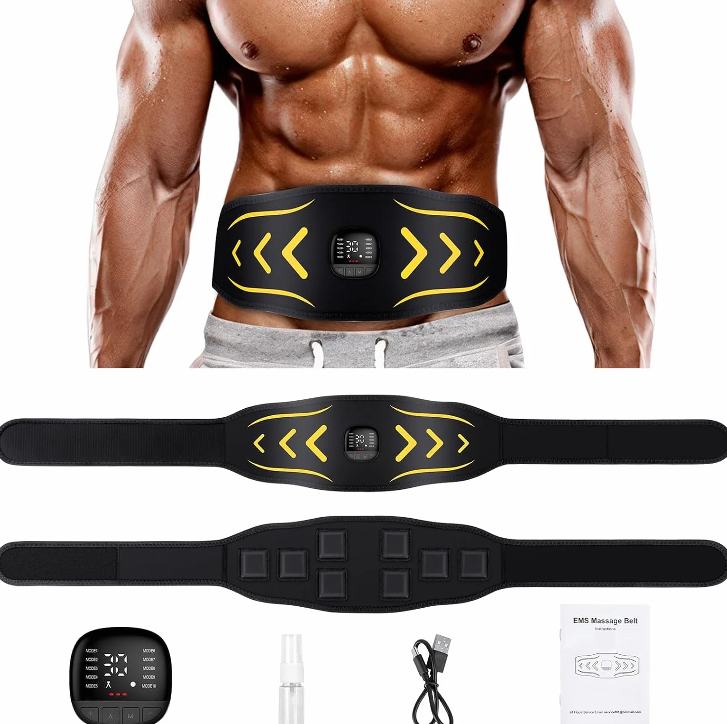 Electroestimulador Abdominal,EMS Estimulador Muscular con 10 Modos 30 Intensidades E Indicador De Consumo De CaloríAs para Hombres Y Mujeres