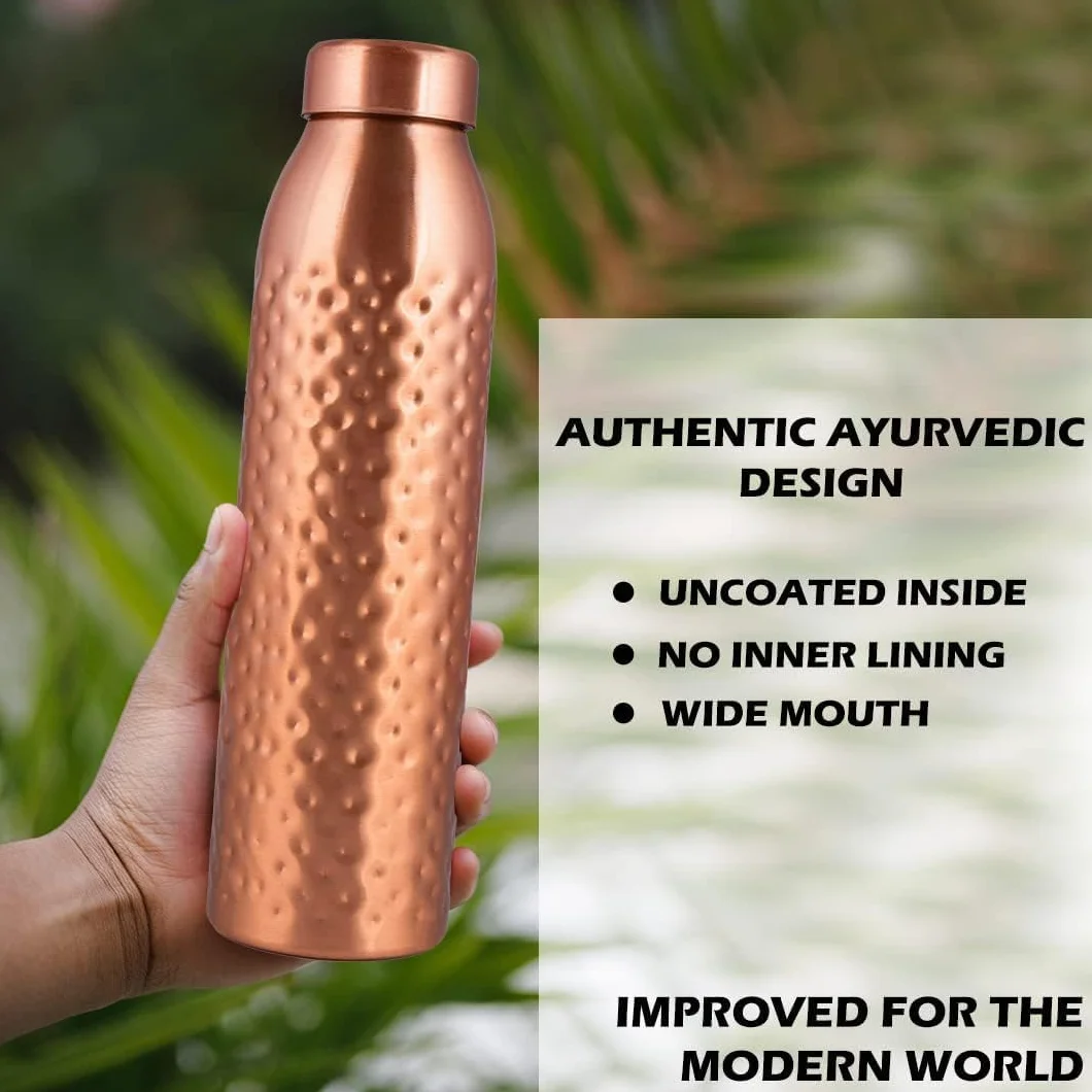 NORMAN JR Botella de agua de cobre de 1L–Caja de regalo (1 unidad),acabado martillado–Un recipiente ayurvédico de cobre puro–Te ayuda a beber más agua,ofreciendo numerosos beneficios para la salud.