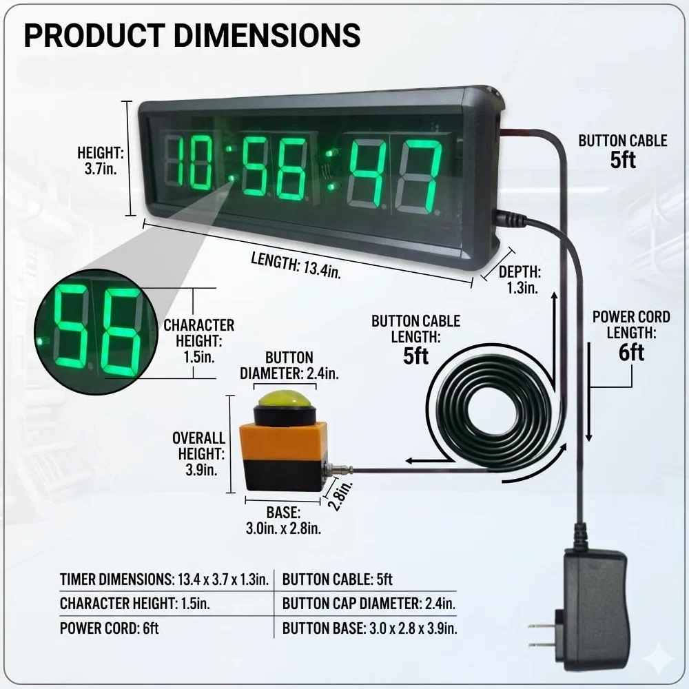 Reloj temporizador de cuenta regresiva, cronómetro grande con botón de toque, compatible con función de cuenta atrás y tiempo real, ideal para juegos y deportes de interior, montaje en