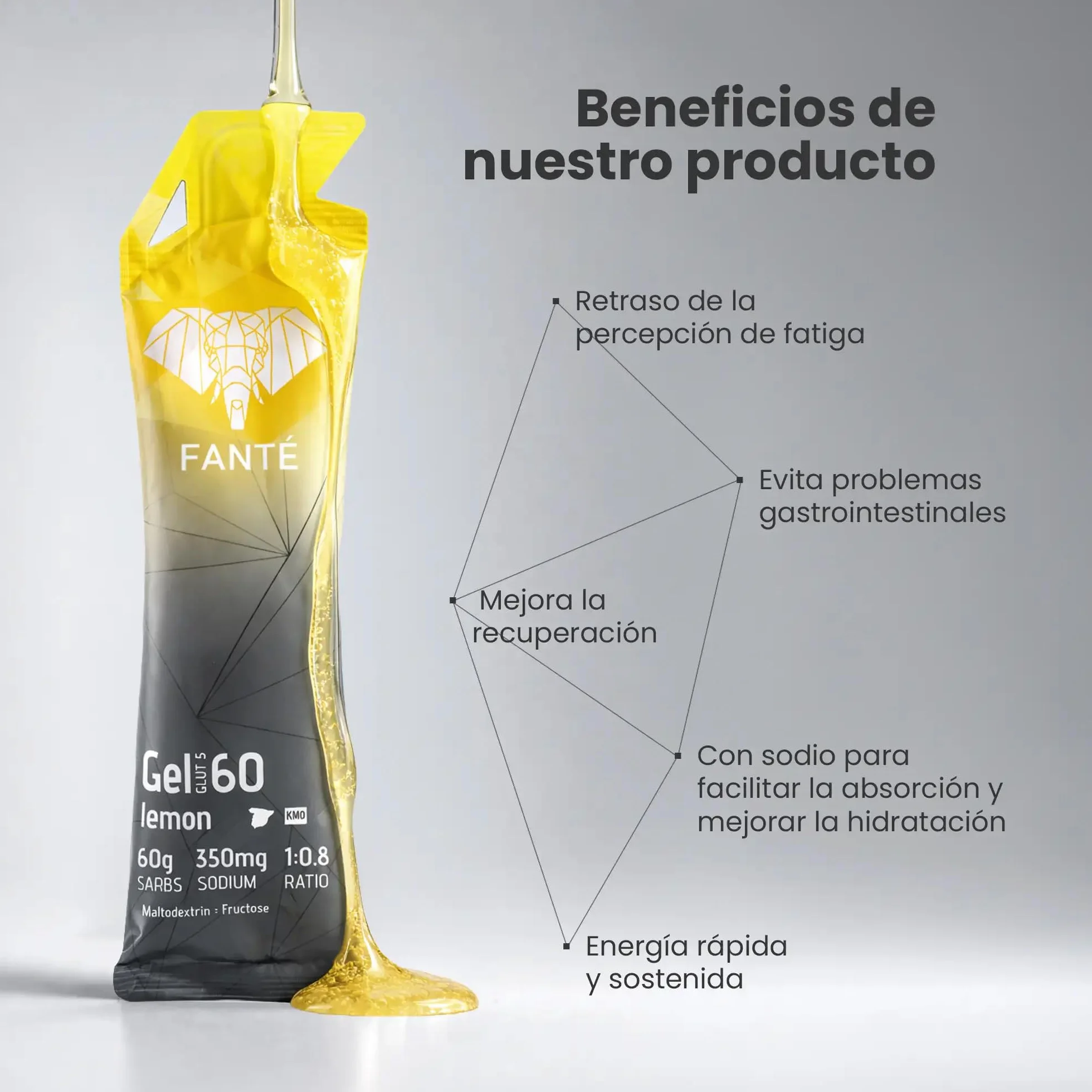 FANTÉ Gel Energético Sabor Limón 60 g para Running, Ciclismo y Deportes de Resistencia