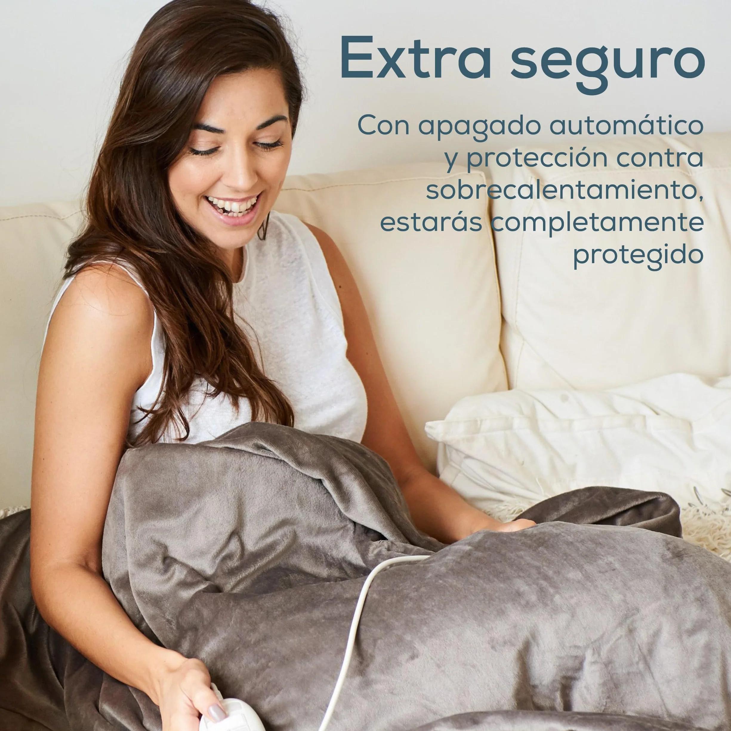Beurer HD 75 Manta eléctrica, acogedora manta térmica con 6 ajustes de temperatura, sistema de seguridad y desconexión automática, lavable a máquina, color topo, 180 x 130 cm