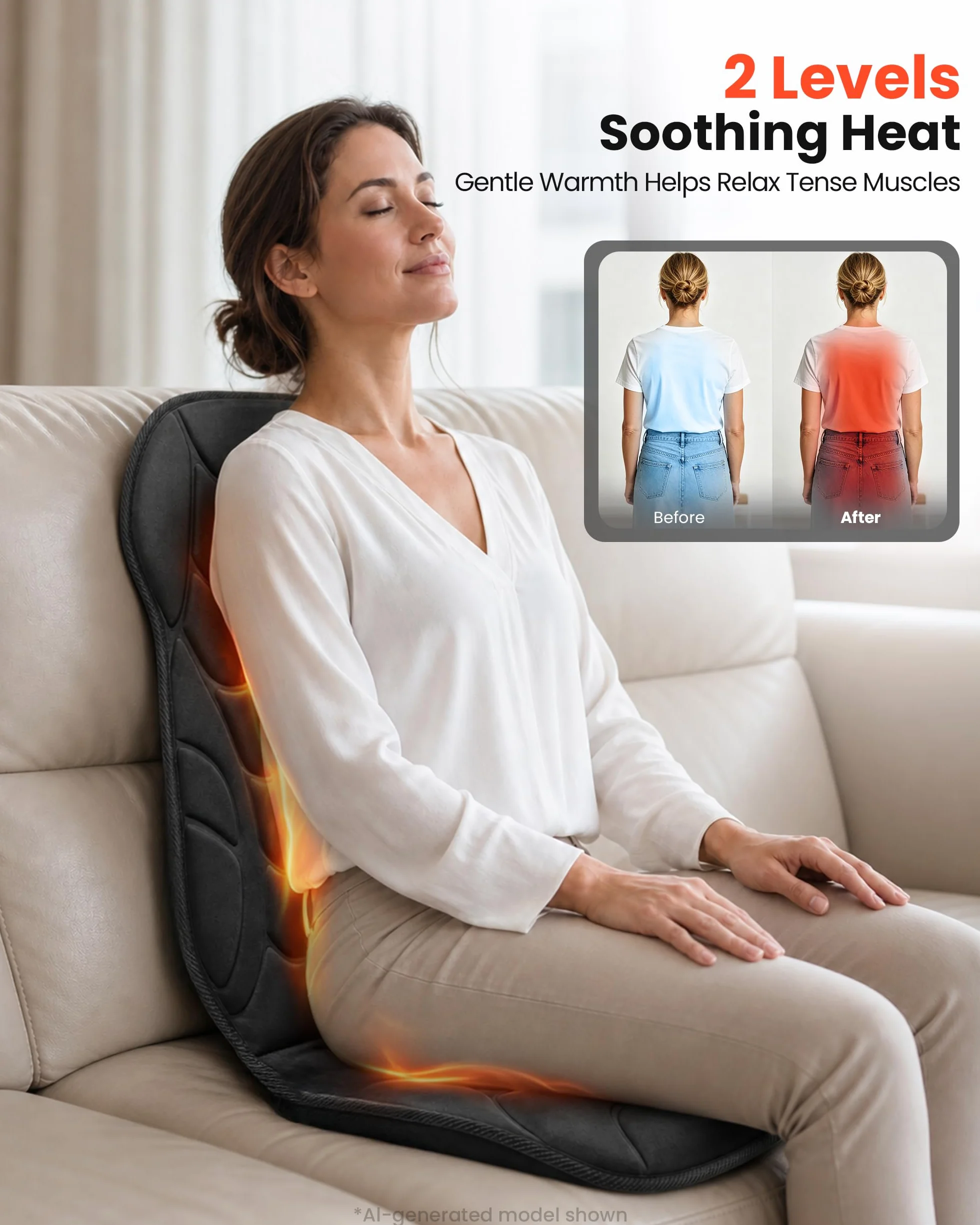 COMFIER Funda de Asiento con Masaje y Calor, Cojín de Masaje para Espalda y Cuello, Masajeador para Oficina en Casa
