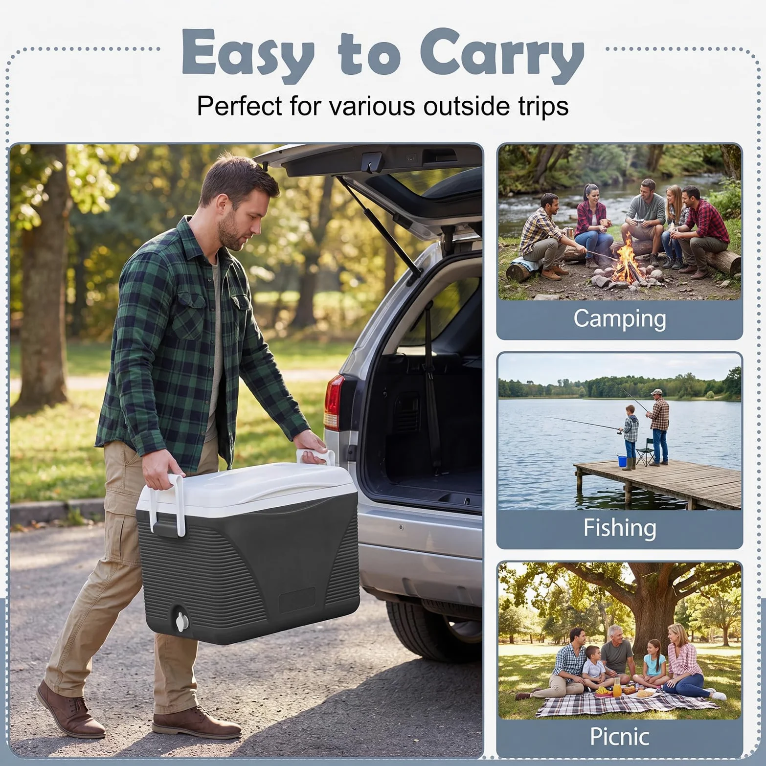 Lifezeal - Refrigerador rígido portátil 41L, refrigerador de camping con aislamiento térmico de 5 a 7 días, caja refrigerante con 4 portavasos y tapón de drenaje, ideal para picnic, pesca, viajes