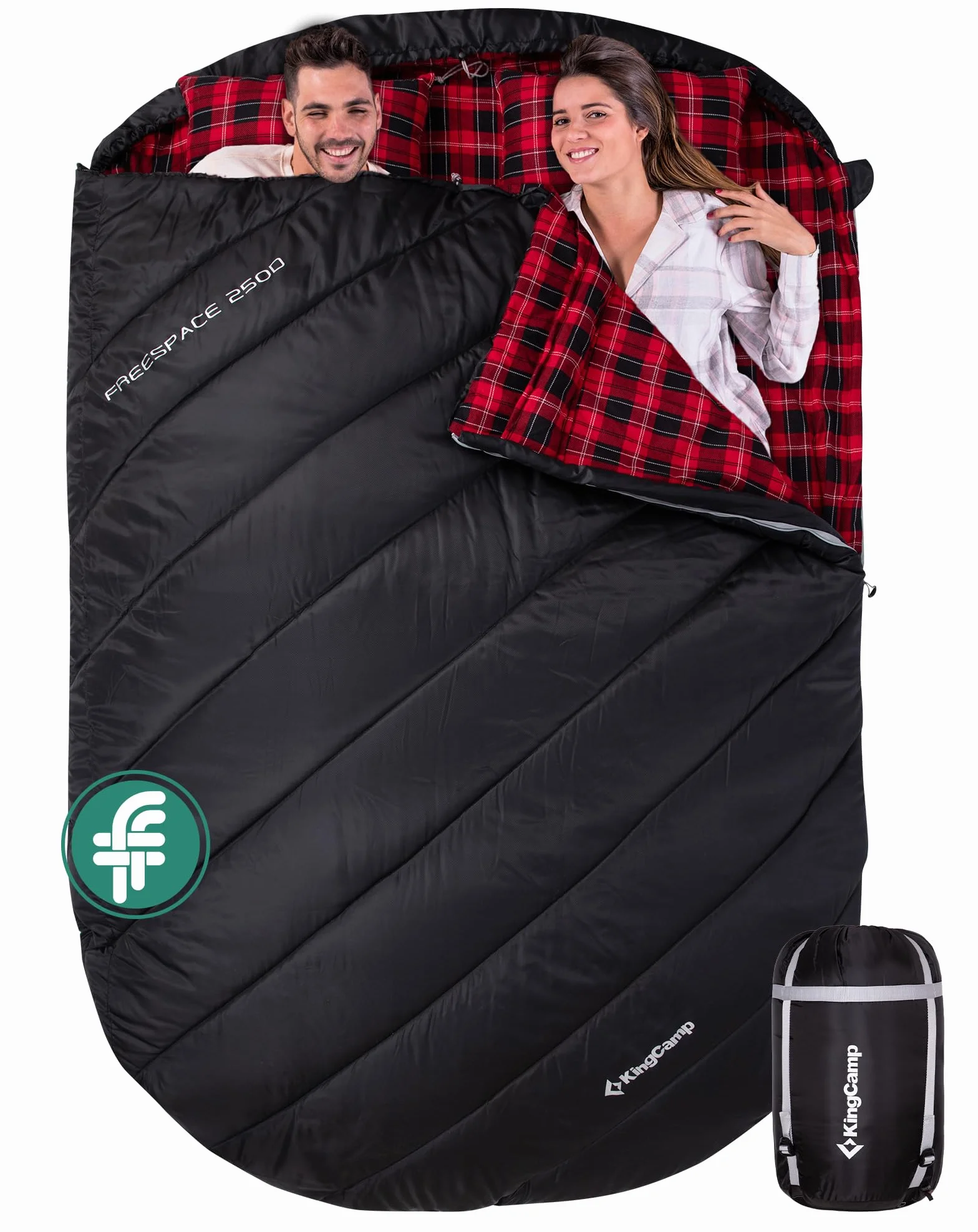 KingCamp Saco de Dormir Doble de Franela de algodón para 2 Personas - Abrigado para Invierno, 3-4 Estaciones, Incluye 2 Almohadas - Ideal para Camping, Viajes y Actividades al Aire Libre