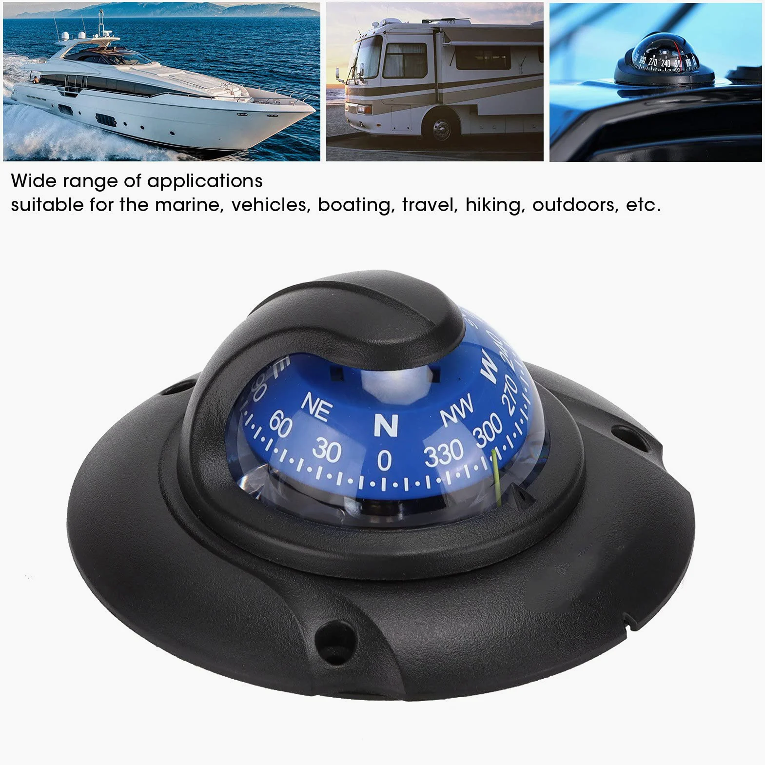 Tbest Brújula de Navegación Brújula Marina para Barco Magnética Multifunción Profesional con Ajuste de Declinación Magnética y Luz LED de 12 V para Yates Marinos,