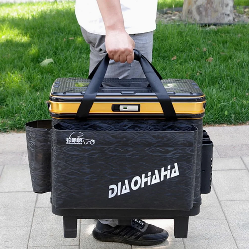 Caja de aparejos de pesca con ruedas, multifuncional, caja de anzuelos de pesca, alta capacidad, ajustable, duradera para artes de pesca