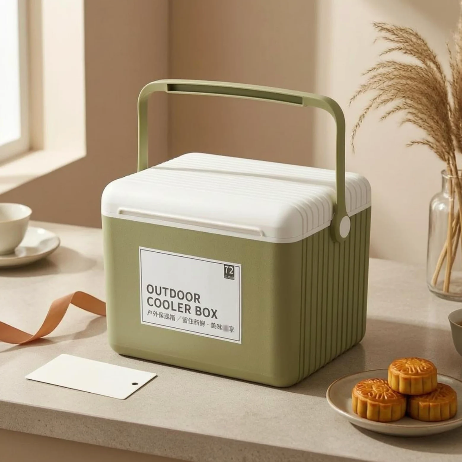 Nevera Portátil Aislada Hielera Contenedor Térmico Caja Refrigeradora con Aislamiento Térmico PU y Tapa 13 Asa de Transporte y Cierre Seguro Adecuada, Verde Aguacate