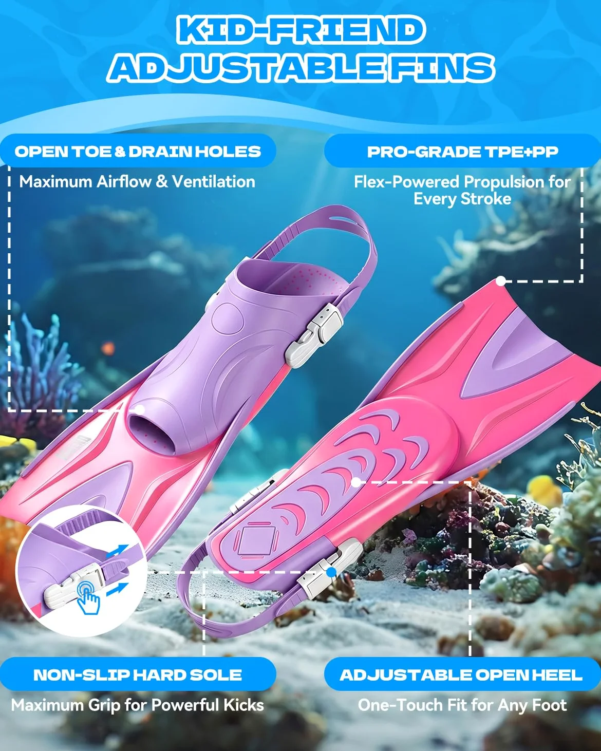 Aegend Equipo de esnórquel para niños y jóvenes: máscara de buceo antivaho, aletas ajustables y esnórquel seco, kit completo de esnórquel para esnórquel, buceo, buceo y natación