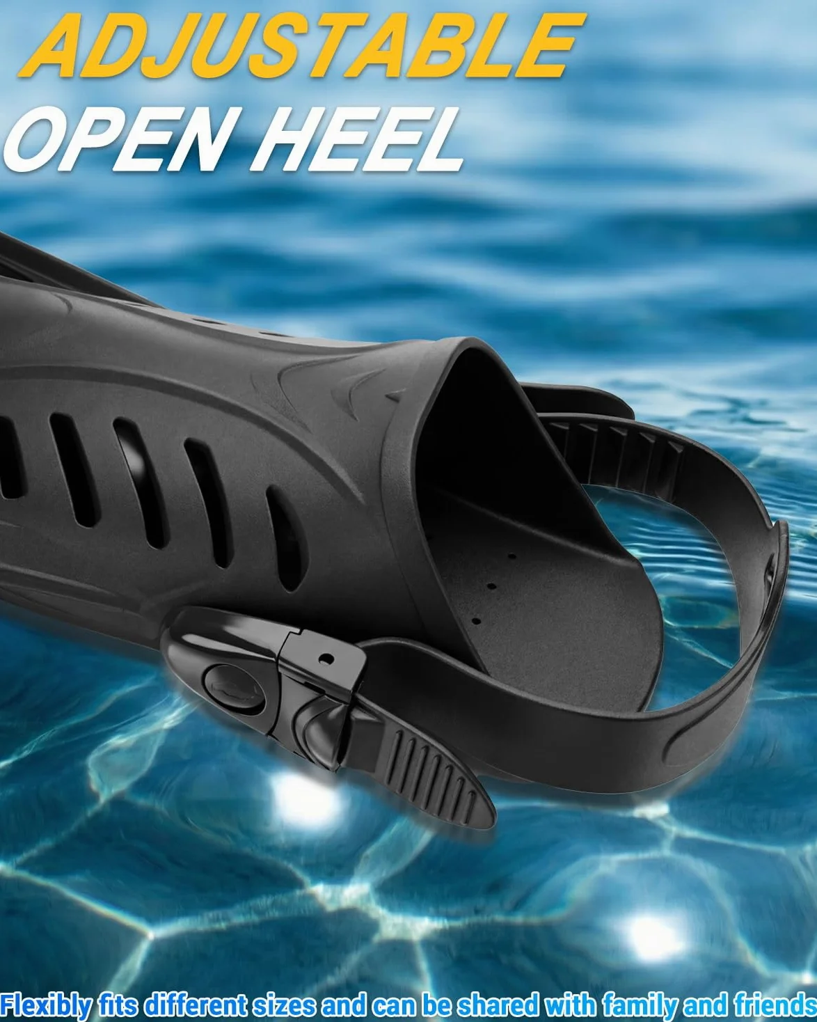 Aletas de Buceo para Adultos, Aletas de esnórquel Abiertas Ajustables para Hombres, Mujeres y niños