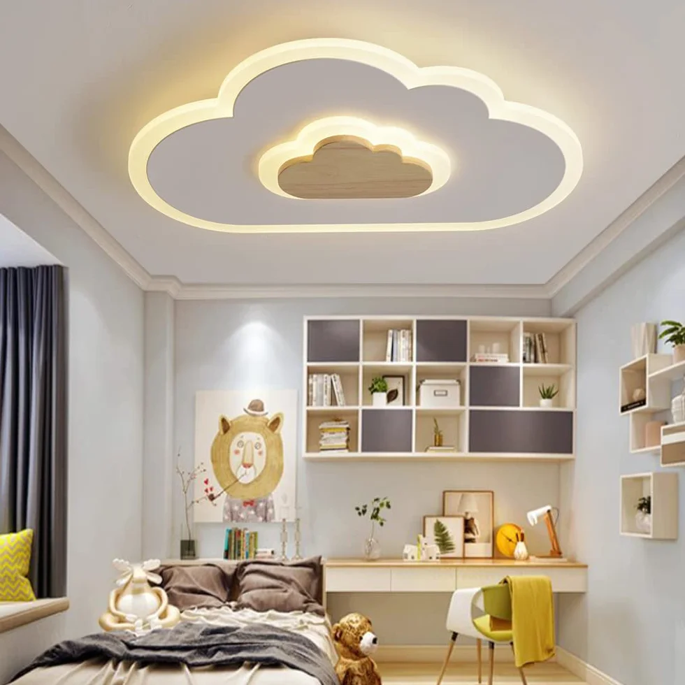 Lámpara de techo LED moderna con luz nocturna nubes madera para niños habitación salón dormitorio