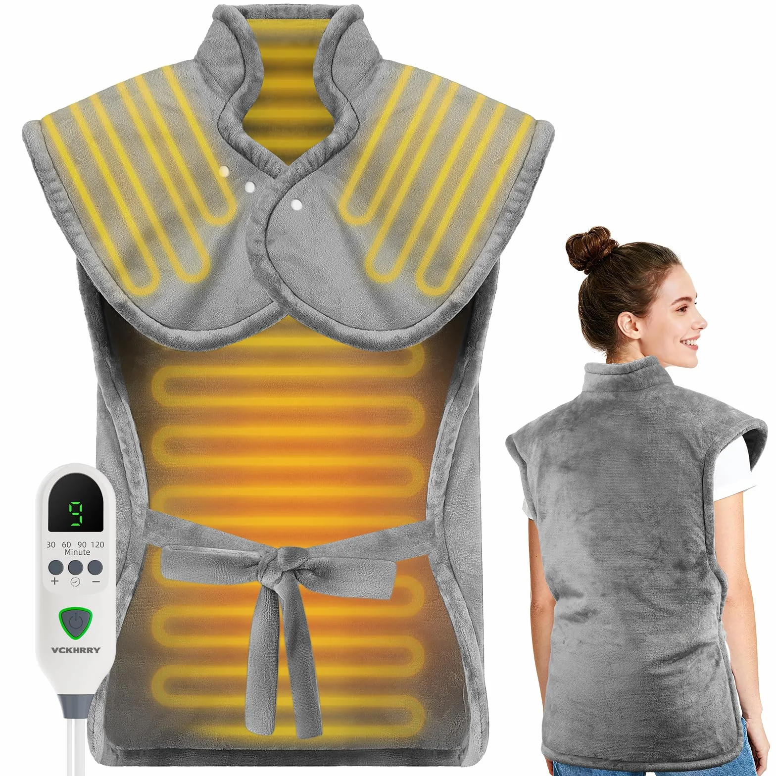 Almohadilla Térmica Eléctrica 60×100cm 9 Niveles de Calor Apagado Automático Calentamiento Rápido Franela