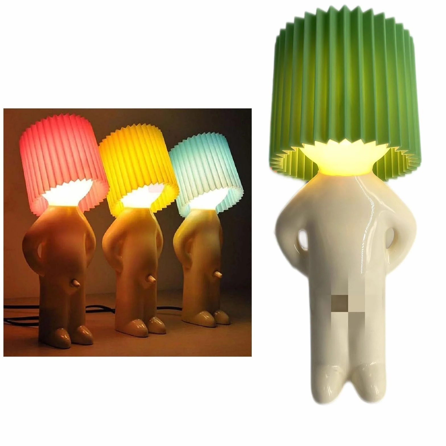 Shy Man Lamp Cute Boy Night Light Creative Desk LED Plug-in for Bedroom (Green)